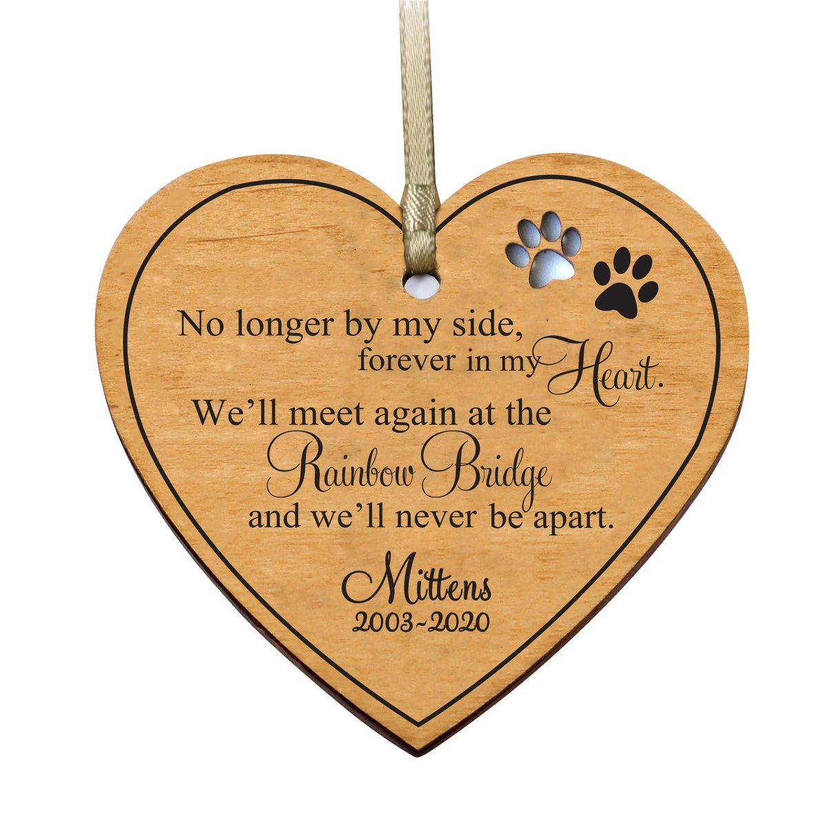 Pet Memorial Wooden Heart Ornament - The Rainbow Bridge - LifeSong Milestones
