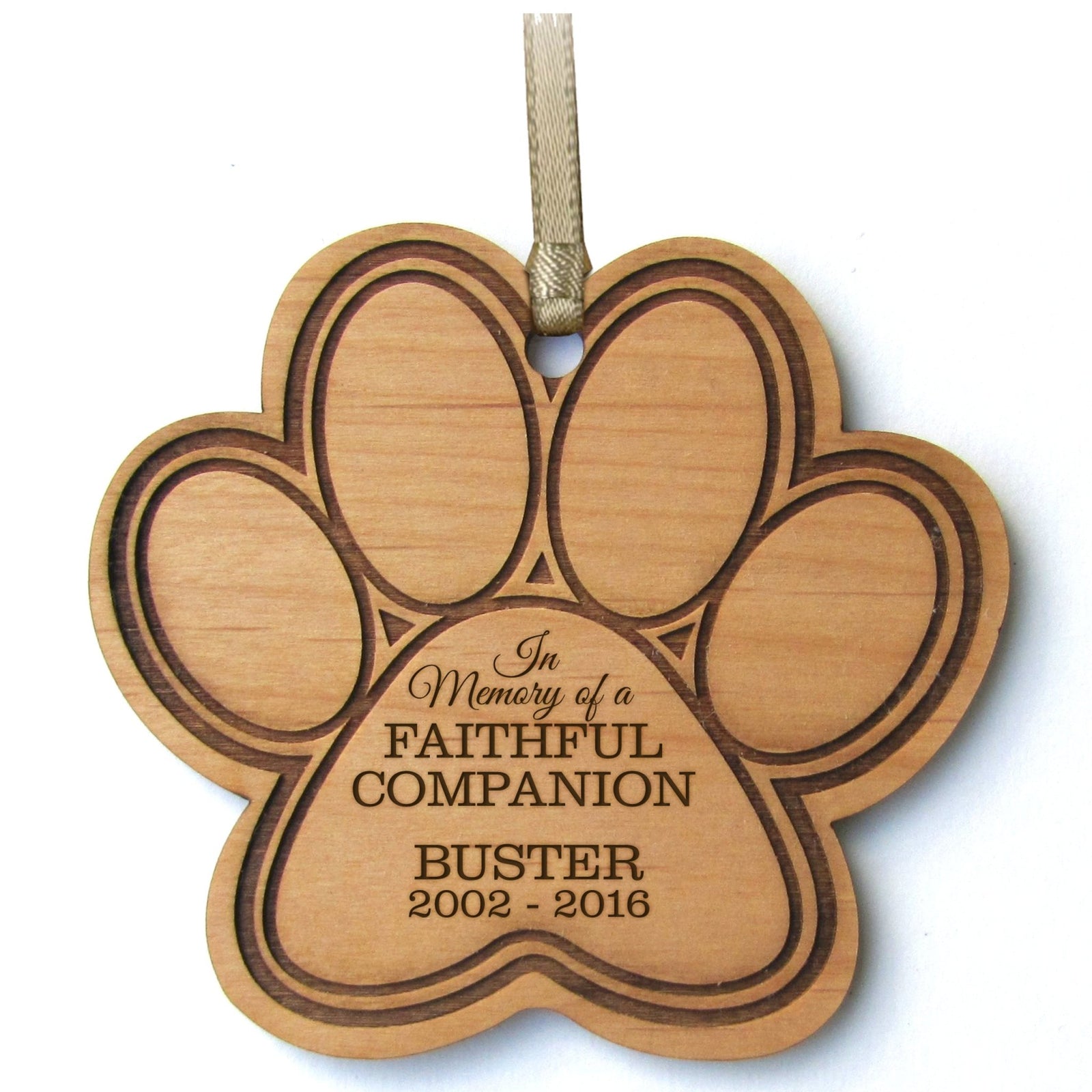 Pet Memorial Wooden Paw Print Ornament - In Memory Of A Faithful Companion - LifeSong Milestones