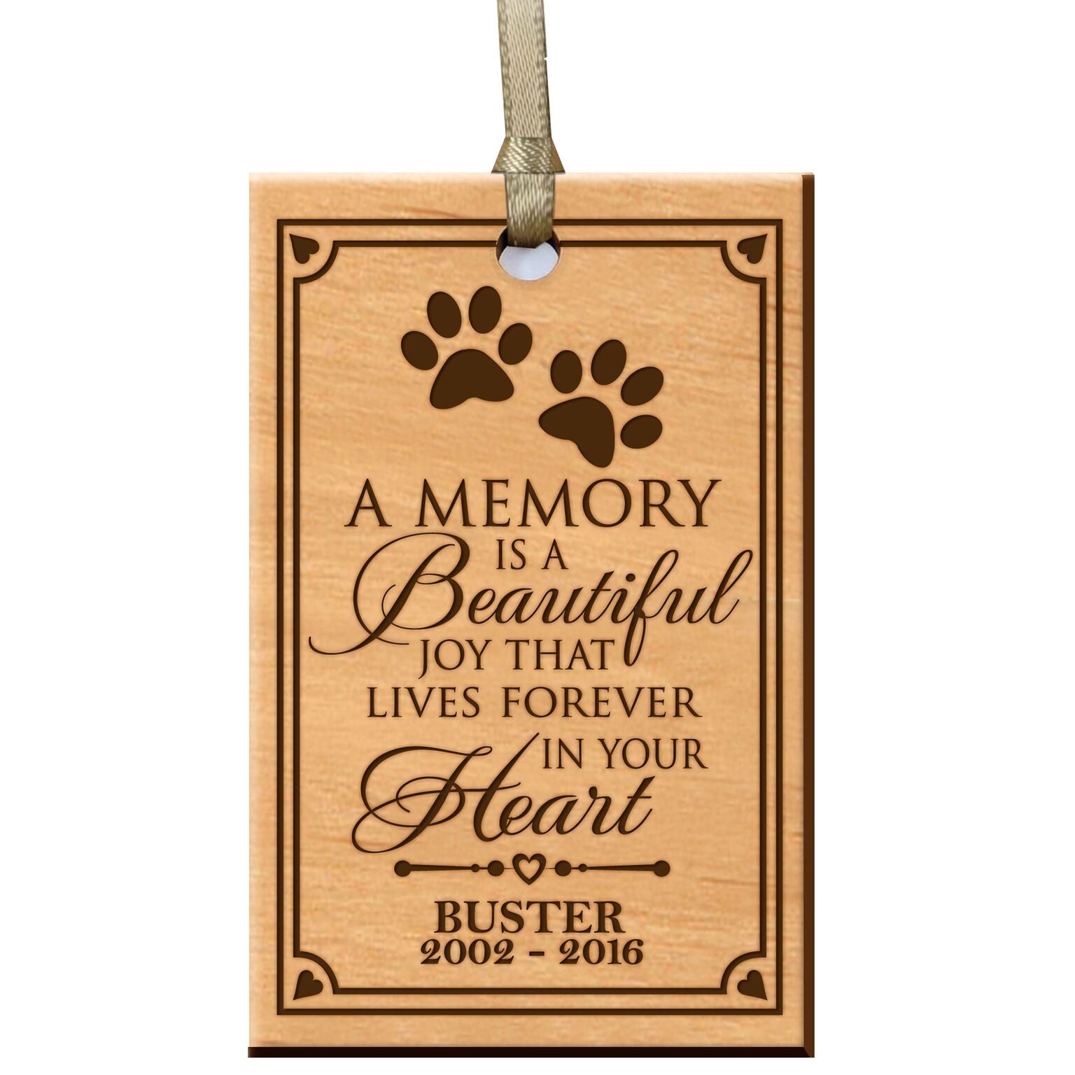 Pet Memorial Wooden Pendant Ornament - A Memory Is A Beautiful Joy - LifeSong Milestones