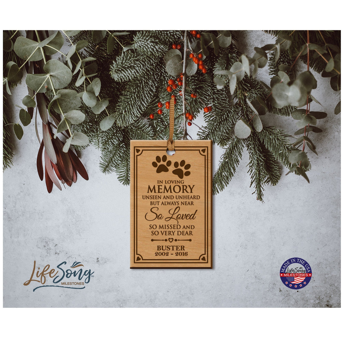 Pet Memorial Wooden Pendant Ornament - In Loving Memory - LifeSong Milestones
