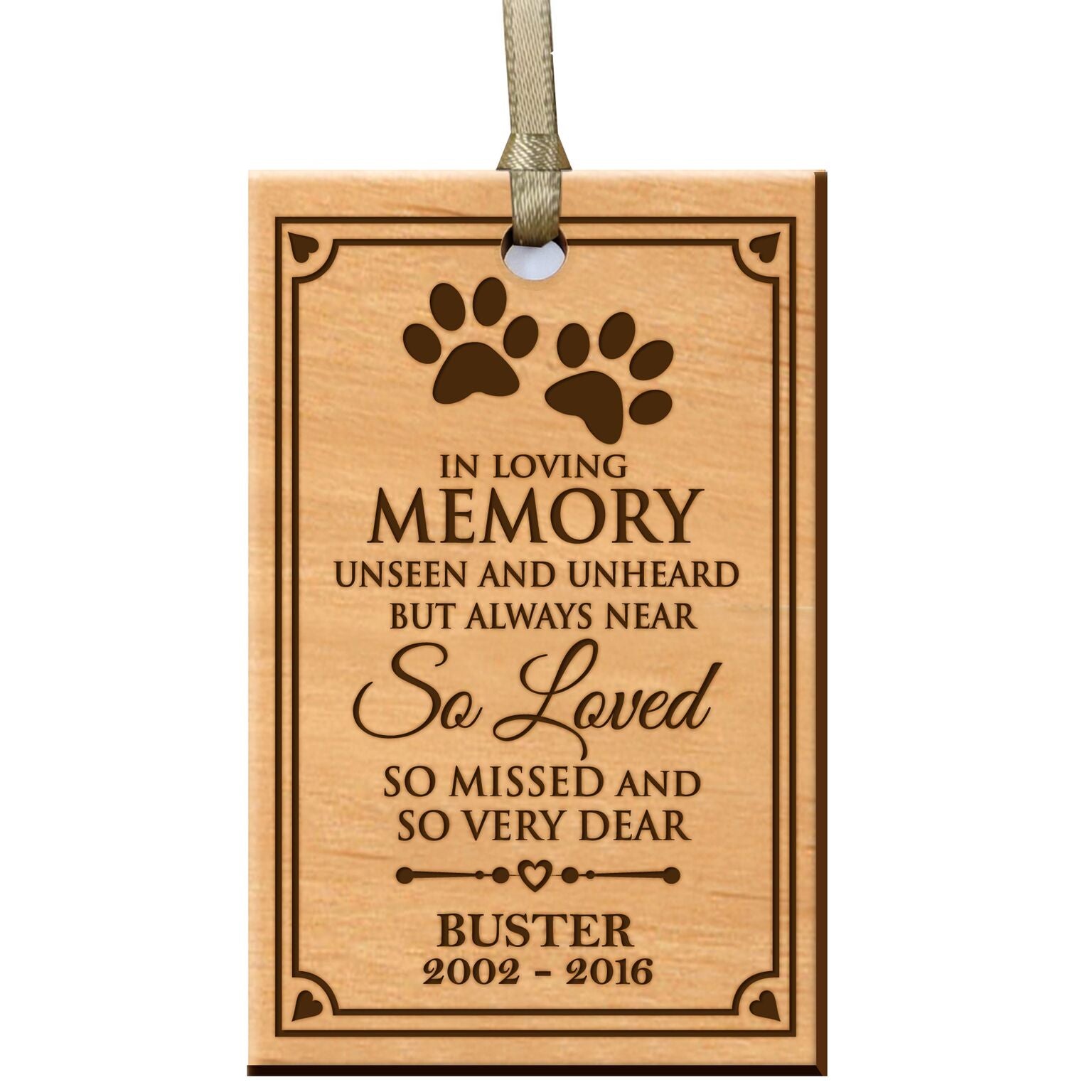 Pet Memorial Wooden Pendant Ornament - In Loving Memory - LifeSong Milestones