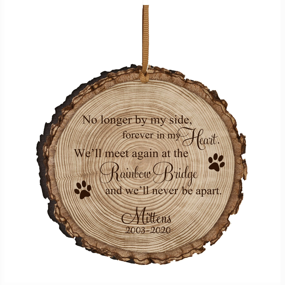 Pet Memorial Wooden Tree Slice Ornament - The Rainbow Bridge - LifeSong Milestones