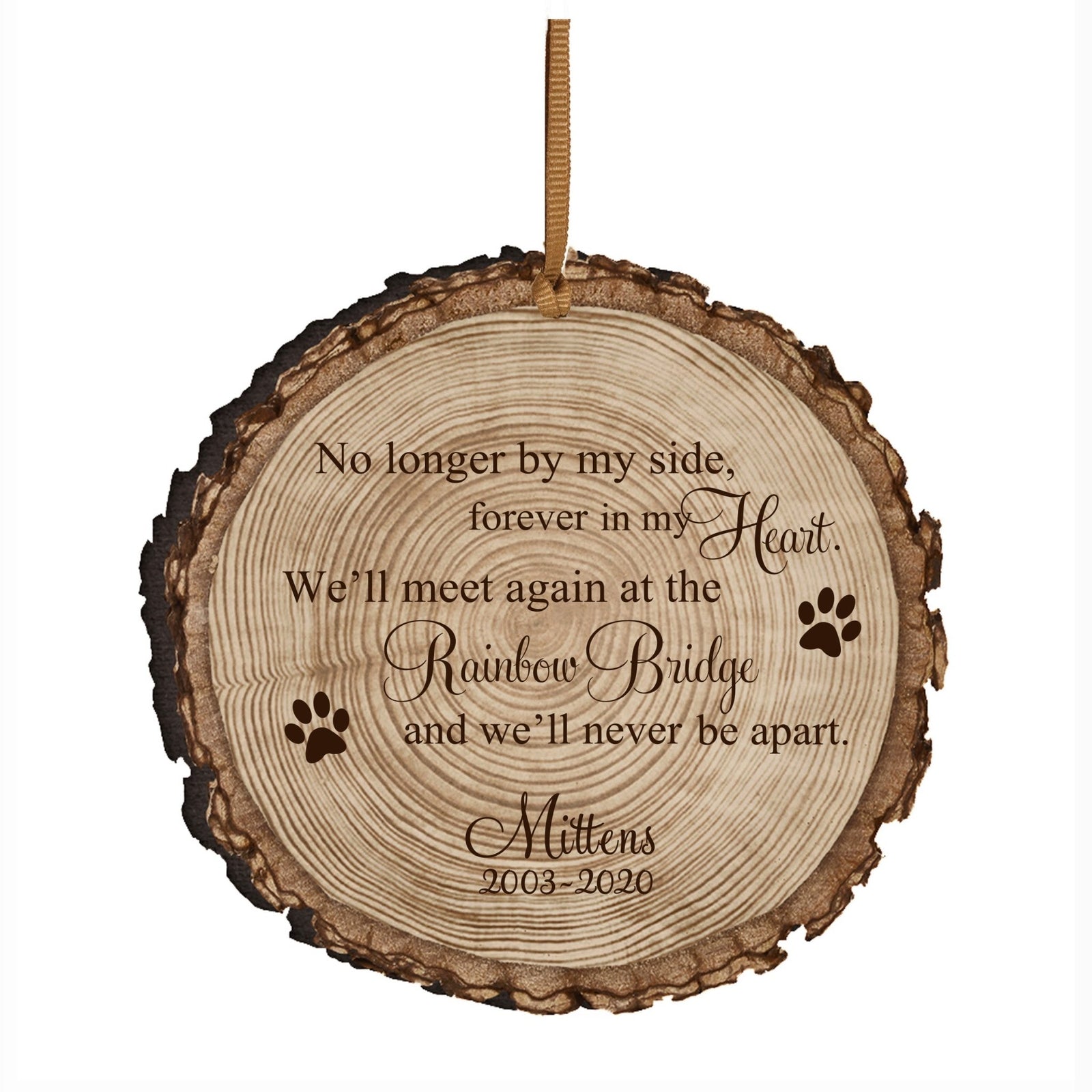 Pet Memorial Wooden Tree Slice Ornament - The Rainbow Bridge - LifeSong Milestones