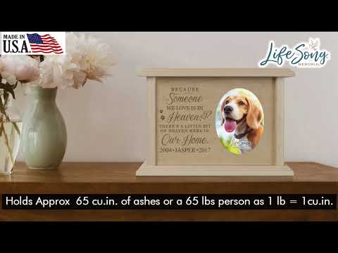 Pet Memorial Picture Cremation Urn Box for Dog or Cat - Because Someone We Love Is In Heaven