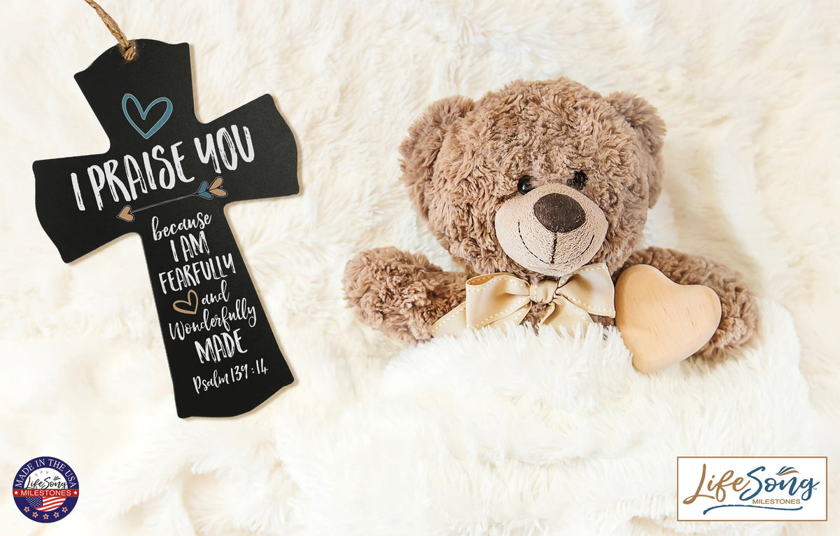 Printed Baptism Inspirational Crosses for Children - I Praise You Blue - LifeSong Milestones