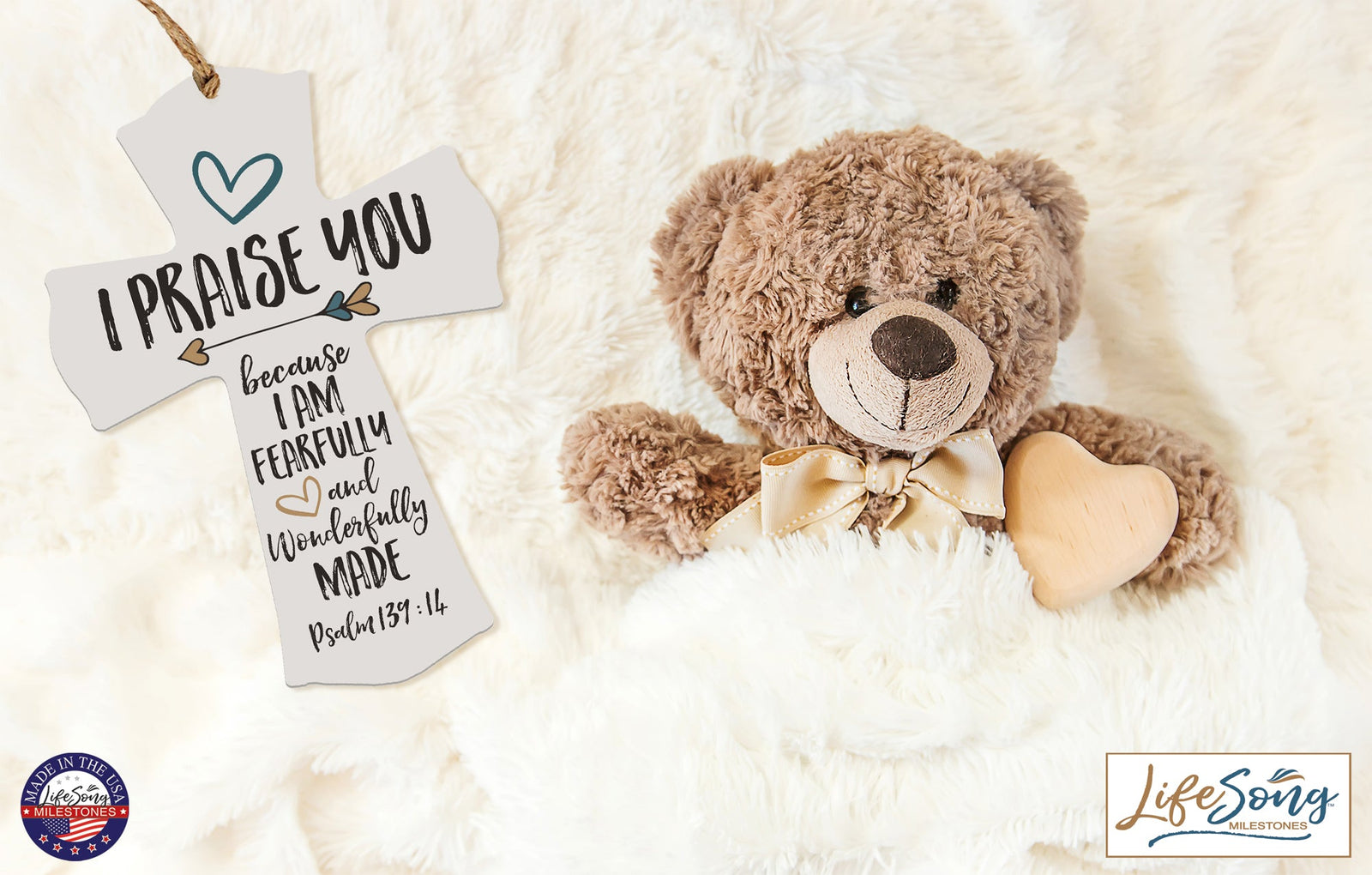 Printed Baptism Inspirational Crosses for Children - I Praise You Blue - LifeSong Milestones