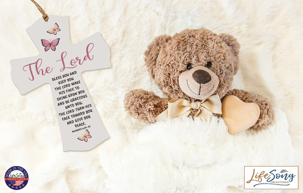 Printed Baptism Inspirational Crosses for Children - The Lord Bless Pink - LifeSong Milestones