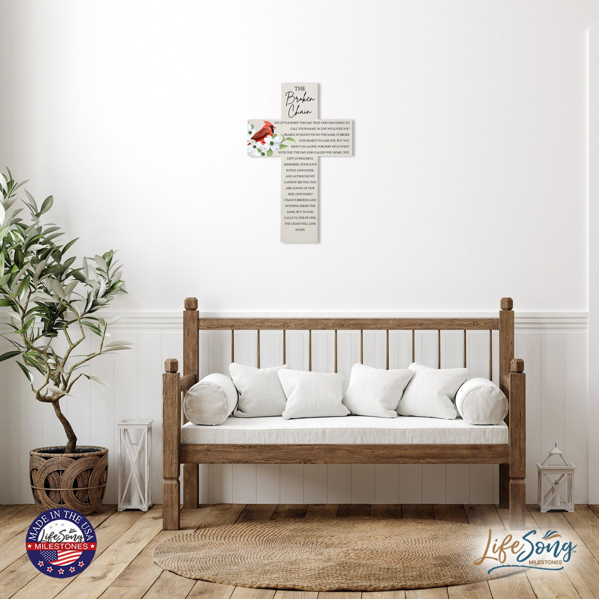 Red Cardinal Memorial Wall Cross For Loss of Loved One The Broken Chain (Cardinal) Quote Bereavement Keepsake 14 x 9.25 The Broken Chain We Little Knew The Day That God Was Going To Call Your Name - LifeSong Milestones