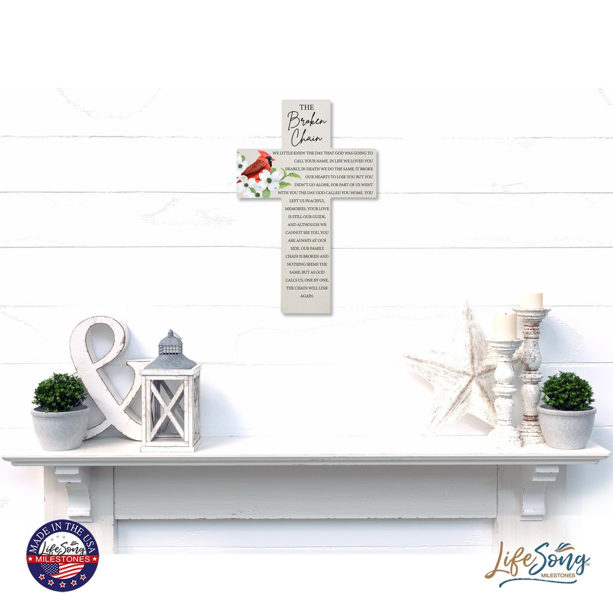 Red Cardinal Memorial Wall Cross For Loss of Loved One The Broken Chain (Cardinal) Quote Bereavement Keepsake 14 x 9.25 The Broken Chain We Little Knew The Day That God Was Going To Call Your Name - LifeSong Milestones