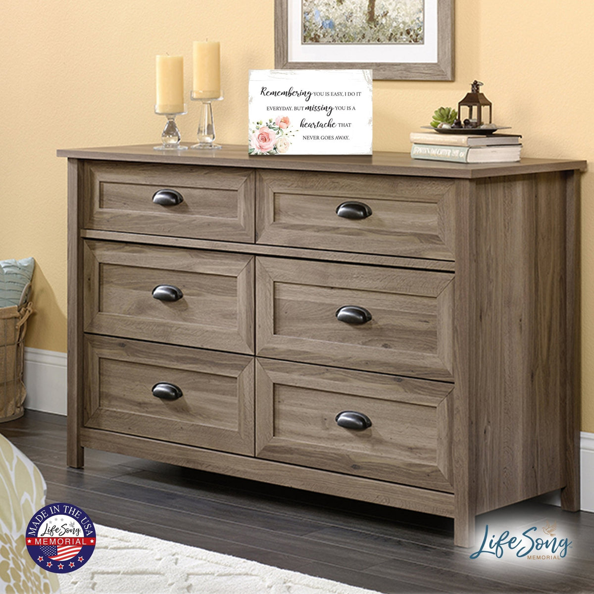 Remembering Is Easy Wooden Floral 5.5x8 Inches Memorial Art Sign Table Top and shelf decor For Home Décor - LifeSong Milestones
