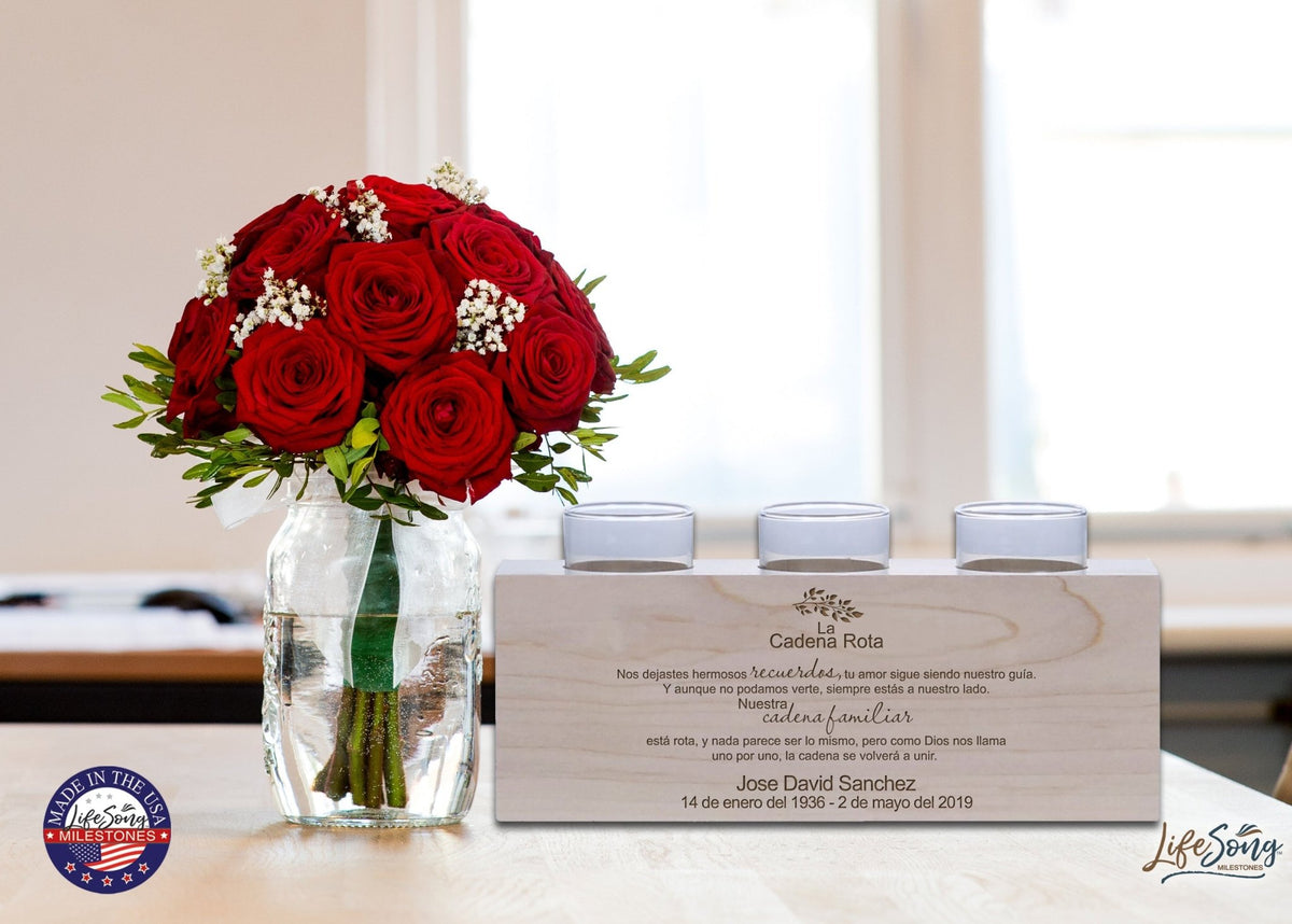 Remembrance Memorial 3 Candle Holder - Spanish Verse The Broken Chain - LifeSong Milestones