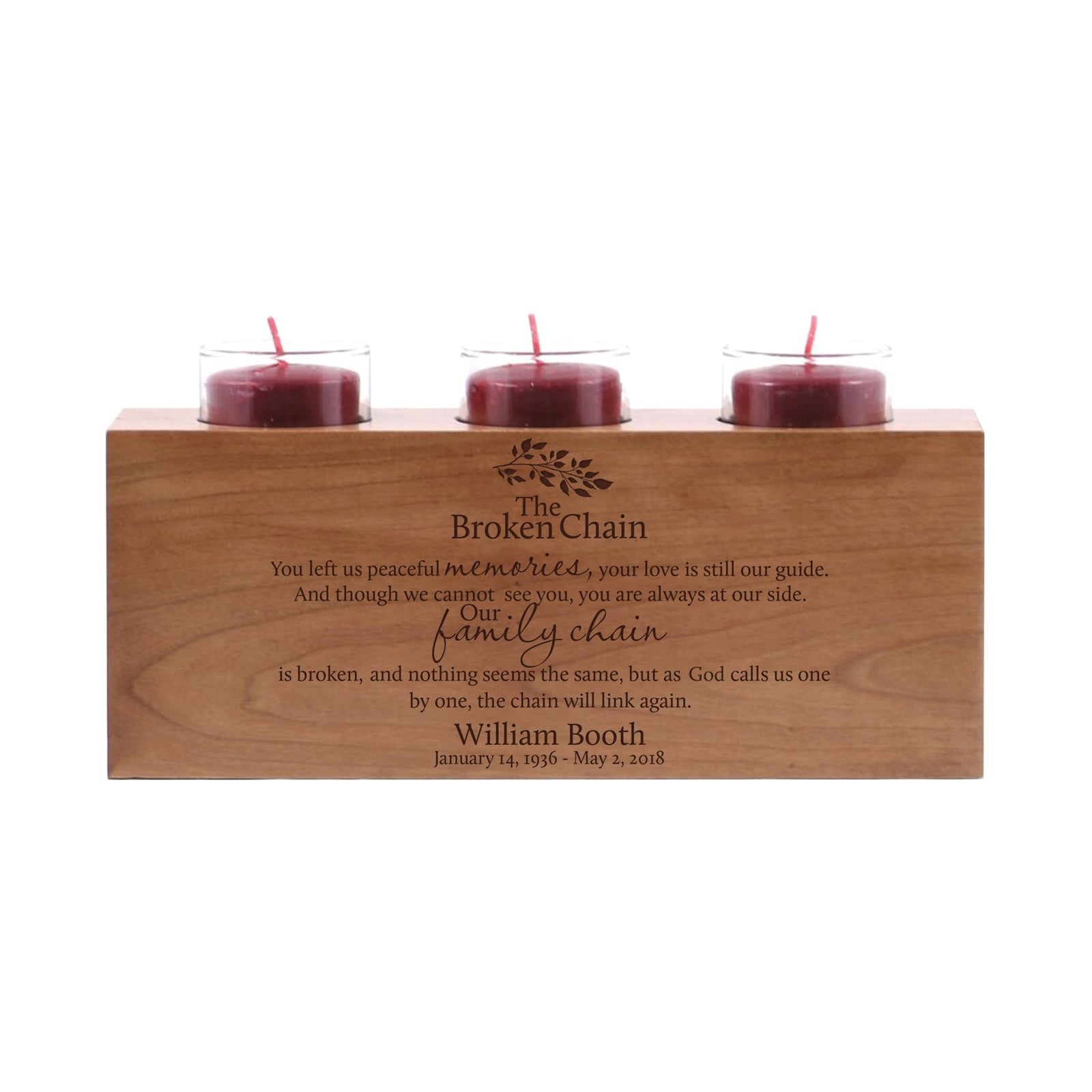 Remembrance Memorial 3 Candle Holder - The Broken Chain (leaves) - LifeSong Milestones