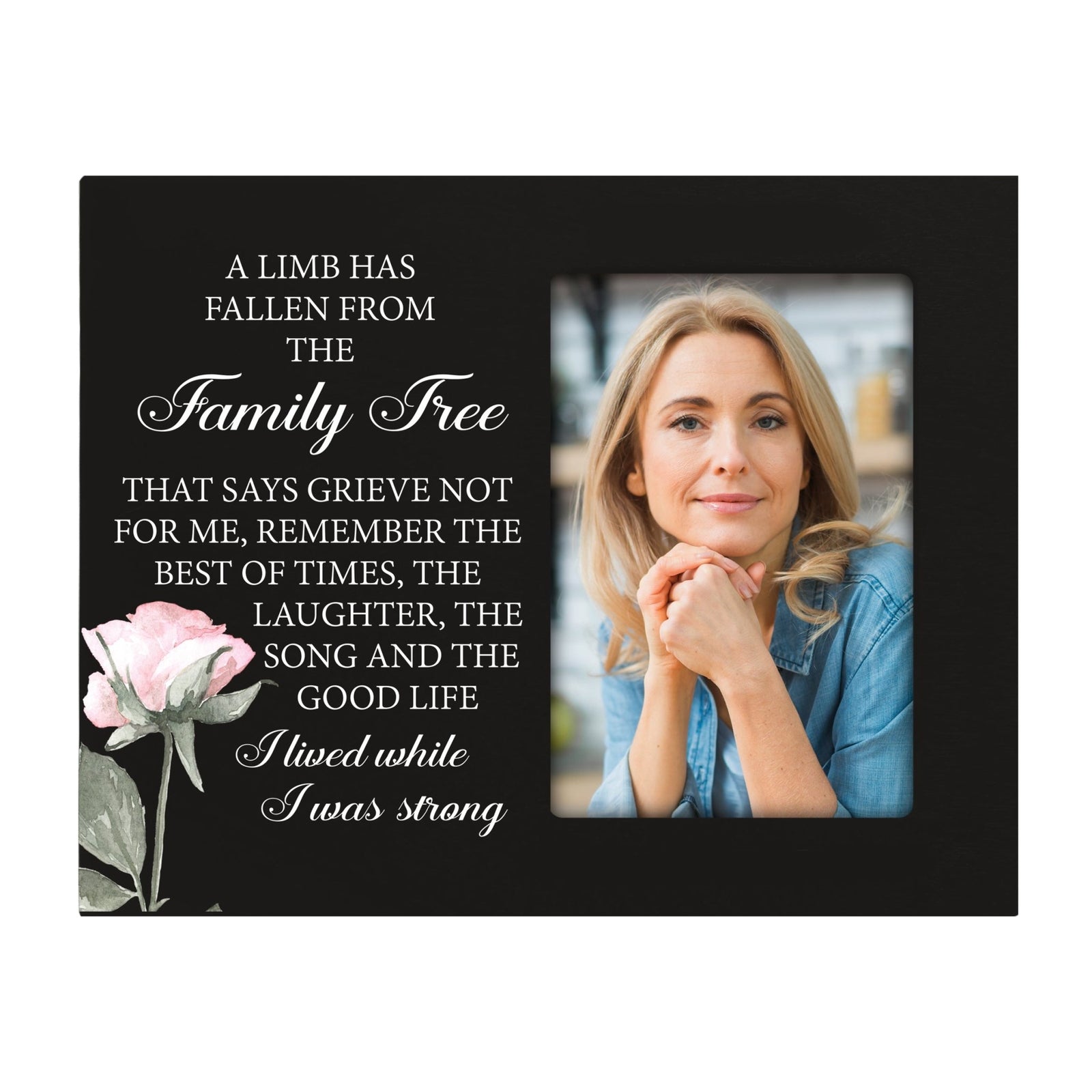 Rustic-Inspired Wooden Human Memorial Frames That Holds A 4x6in Photo - A Limb Has Fallen (Flower) - LifeSong Milestones