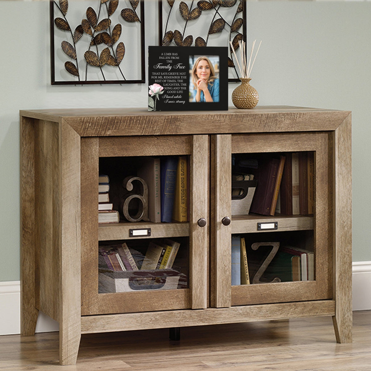 Rustic-Inspired Wooden Human Memorial Frames That Holds A 4x6in Photo - A Limb Has Fallen (Flower) - LifeSong Milestones