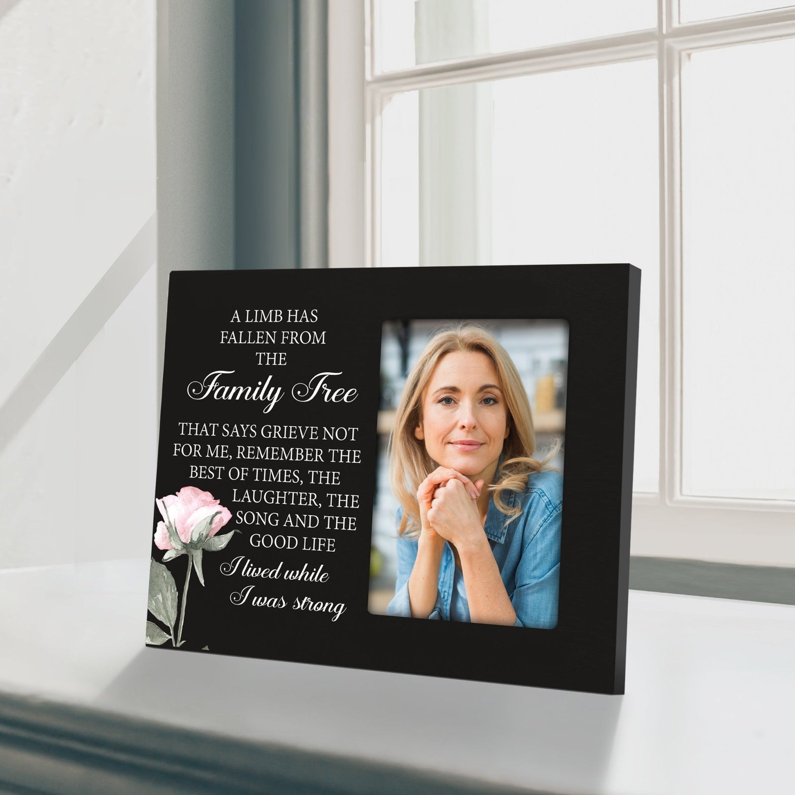 Rustic-Inspired Wooden Human Memorial Frames That Holds A 4x6in Photo - A Limb Has Fallen (Flower) - LifeSong Milestones