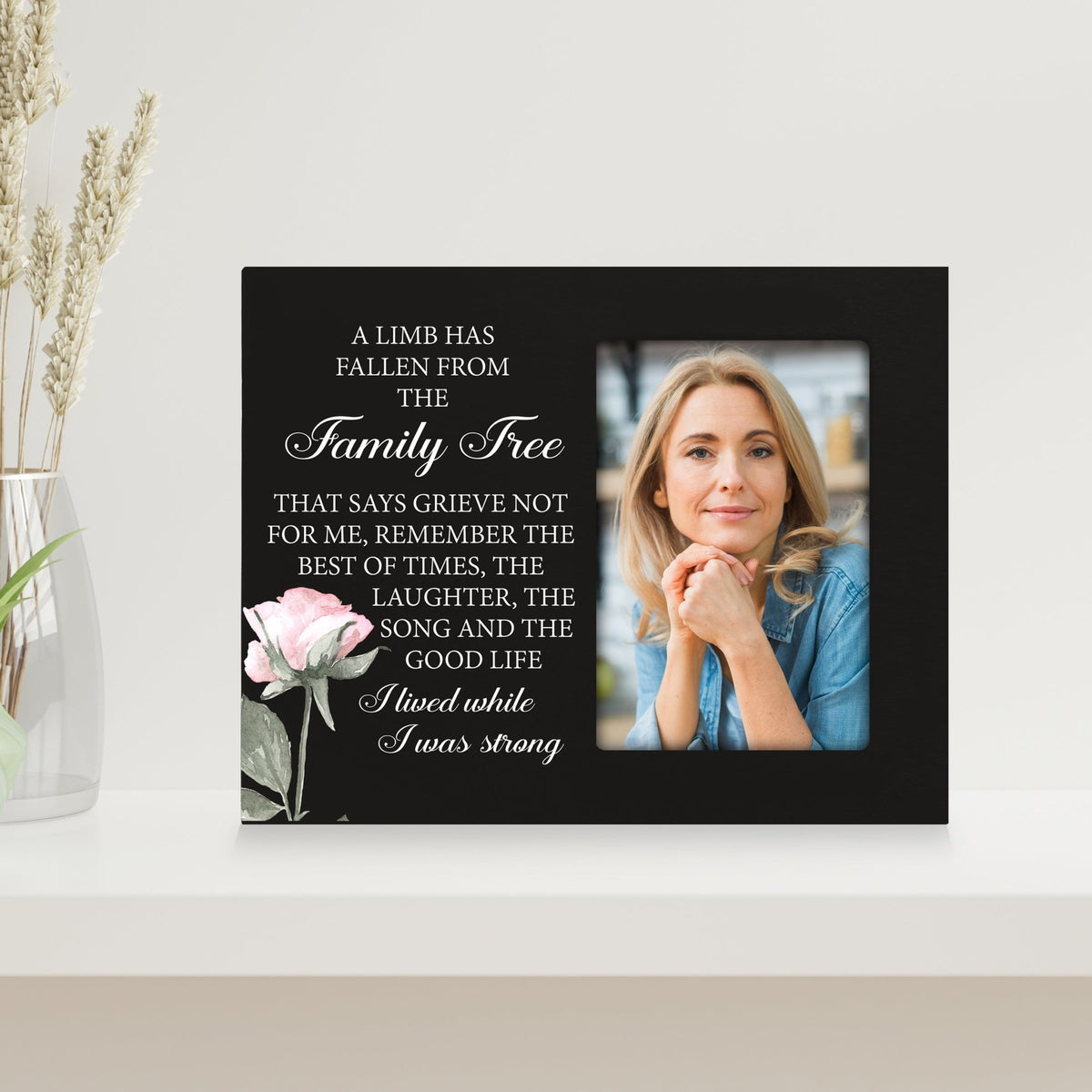 Rustic-Inspired Wooden Human Memorial Frames That Holds A 4x6in Photo - A Limb Has Fallen (Flower) - LifeSong Milestones