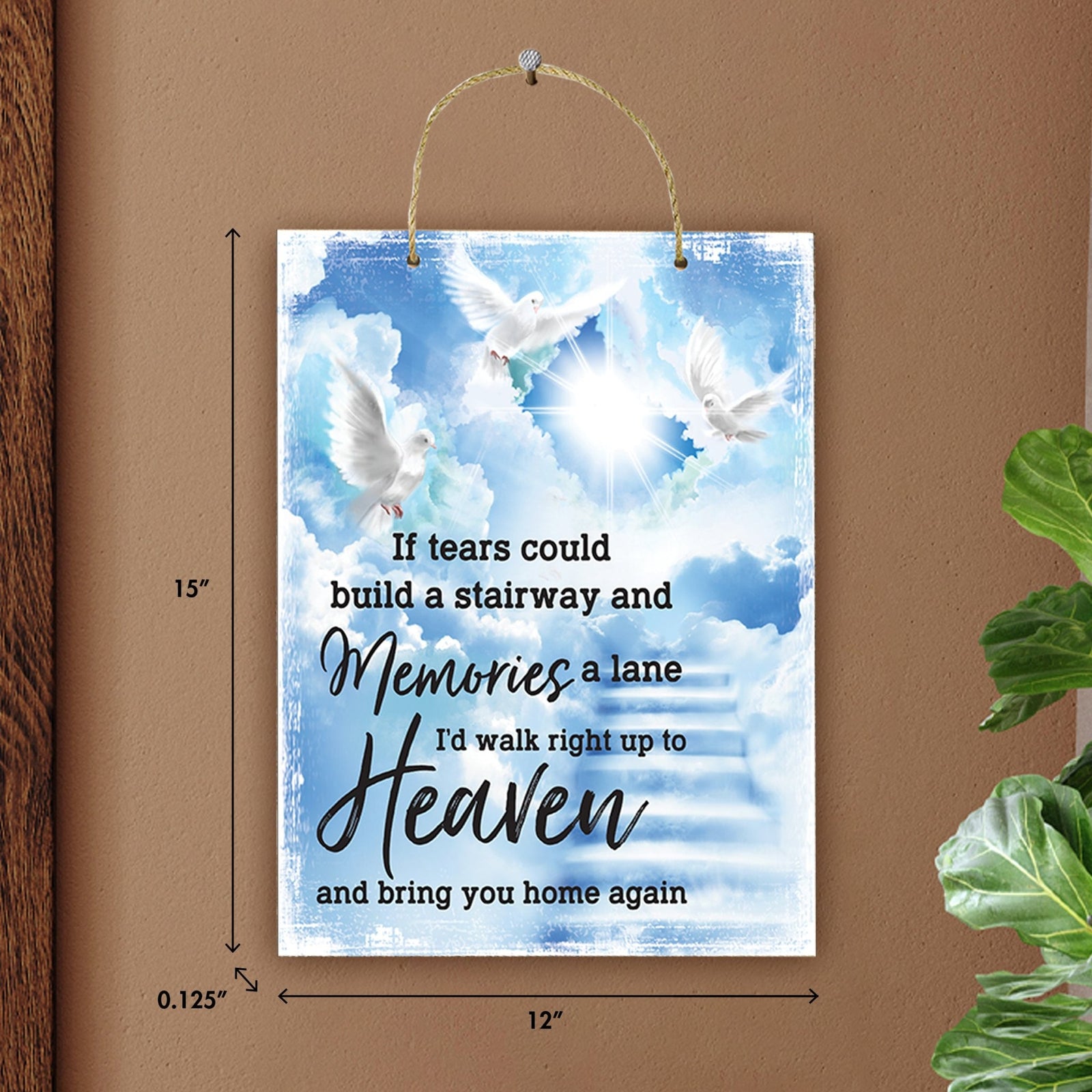 Rustic Memorial Wall Hanging Rope Sign for Home and Living Room Décor & Gift Ideas - Stairway to Heaven - LifeSong Milestones