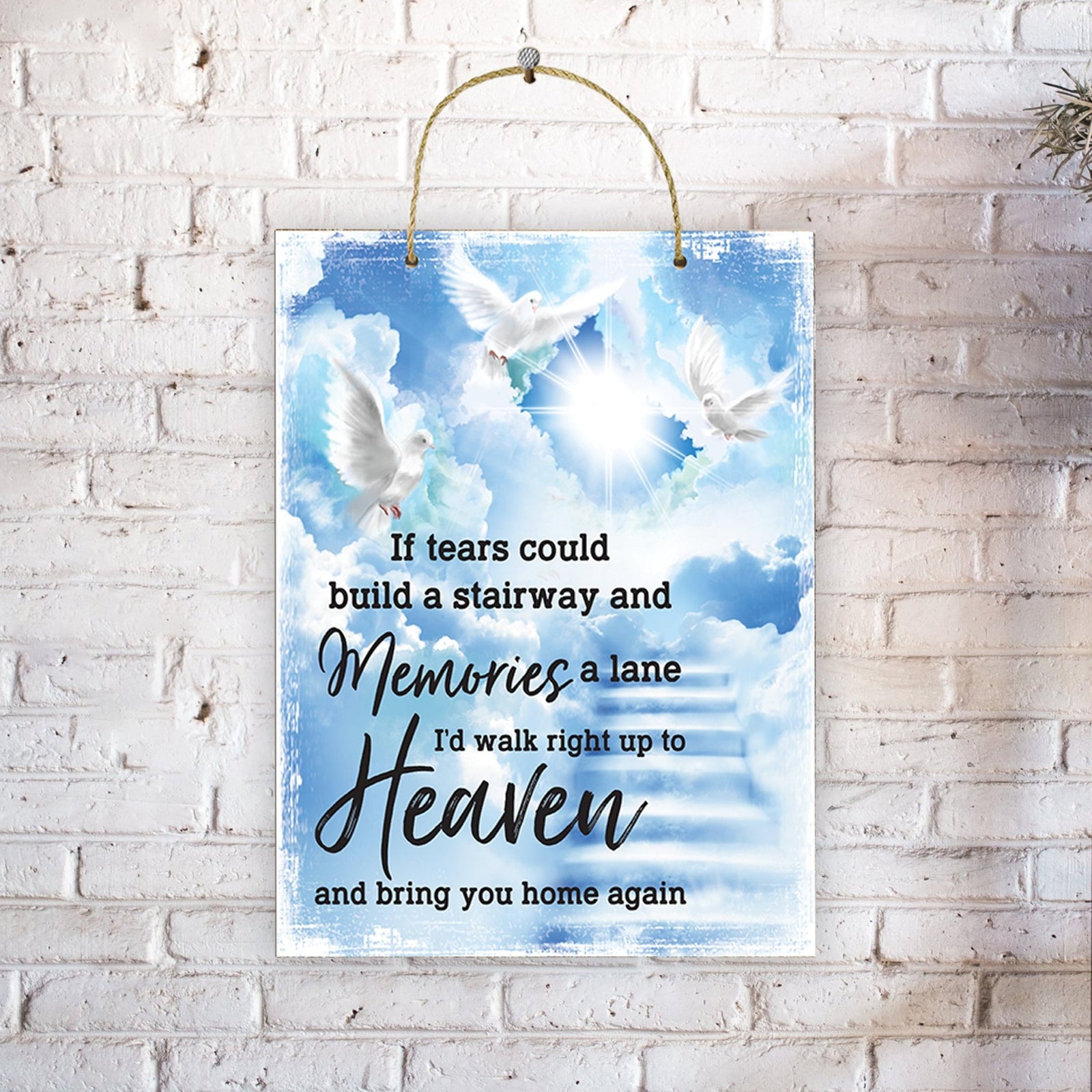 Rustic Memorial Wall Hanging Rope Sign for Home and Living Room Décor & Gift Ideas - Stairway to Heaven - LifeSong Milestones