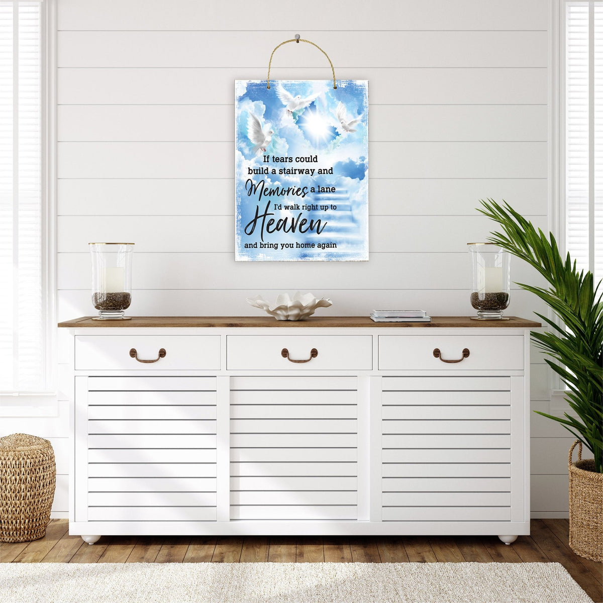 Rustic Memorial Wall Hanging Rope Sign for Home and Living Room Décor & Gift Ideas - Stairway to Heaven - LifeSong Milestones