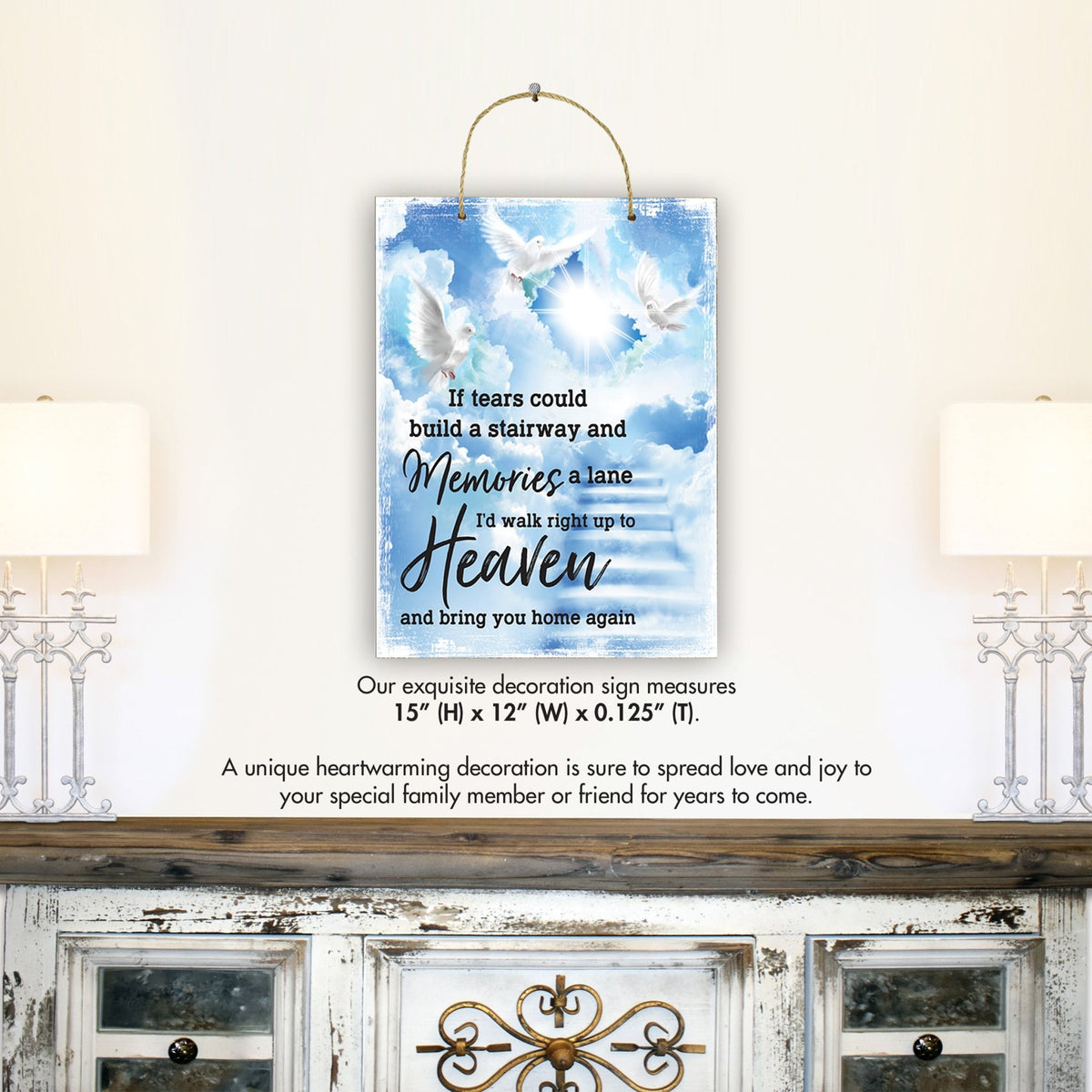 Rustic Memorial Wall Hanging Rope Sign for Home and Living Room Décor & Gift Ideas - Stairway to Heaven - LifeSong Milestones