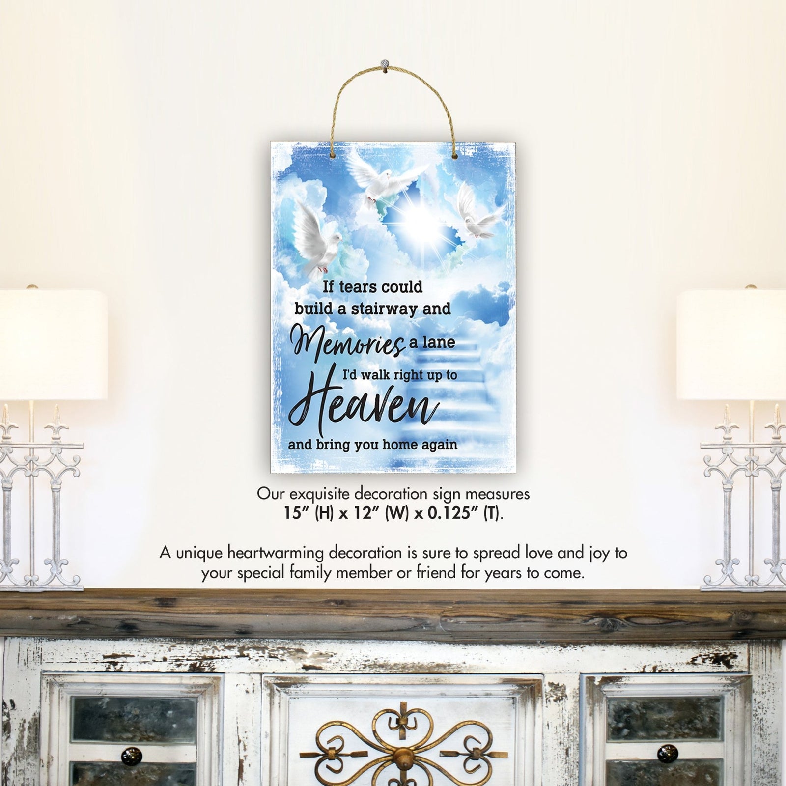 Rustic Memorial Wall Hanging Rope Sign for Home and Living Room Décor & Gift Ideas - Stairway to Heaven - LifeSong Milestones