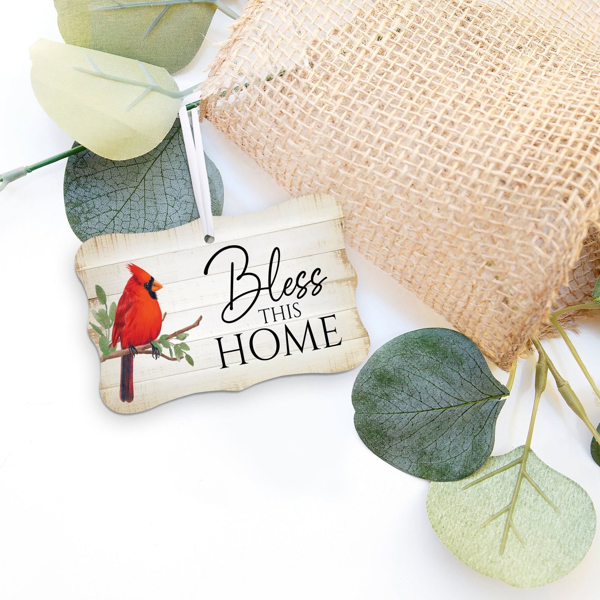 Rustic Scalloped Cardinal Wooden Ornament With Everyday Verses Gift Ideas - Bless This Home - LifeSong Milestones
