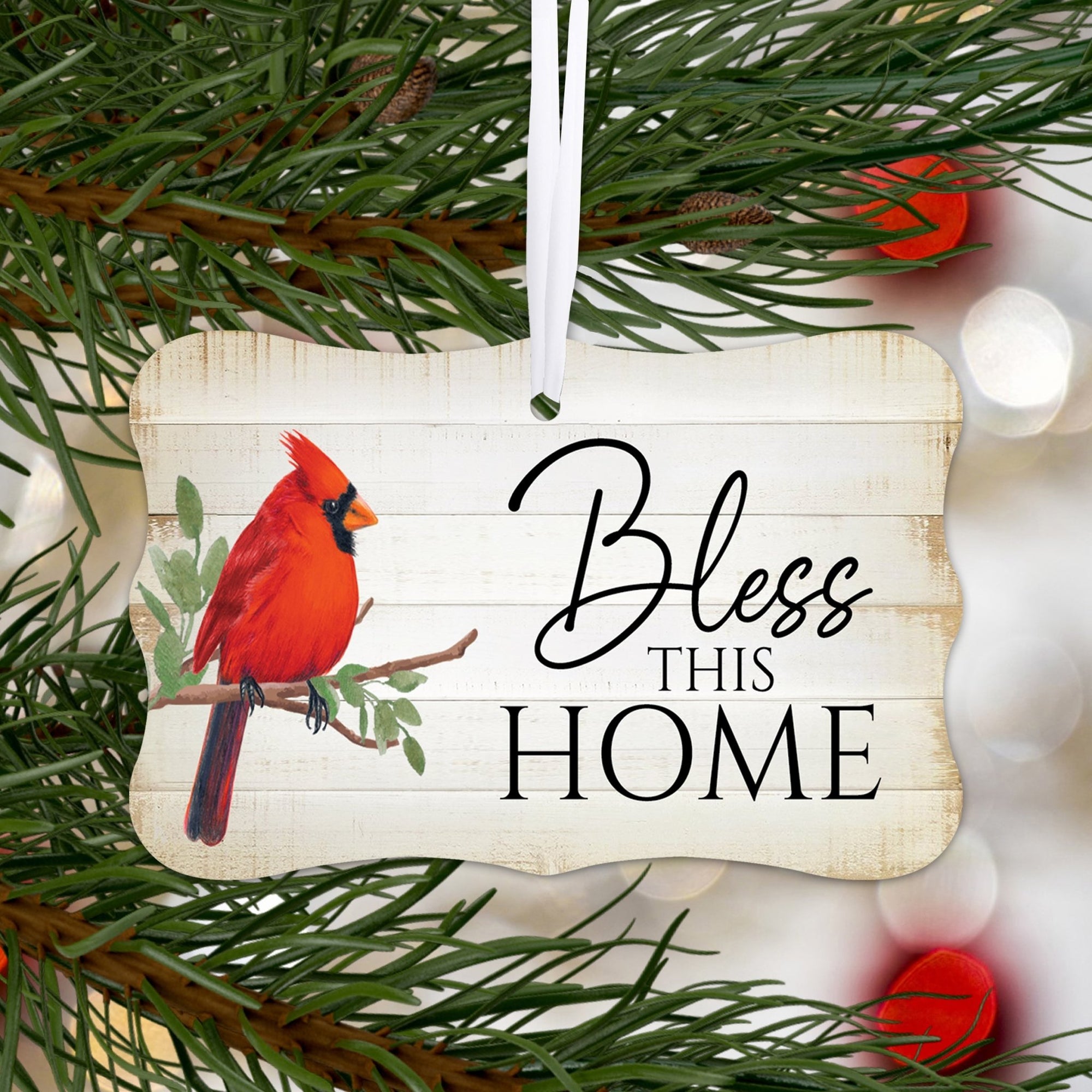 Rustic Scalloped Cardinal Wooden Ornament With Everyday Verses Gift Ideas - Bless This Home - LifeSong Milestones
