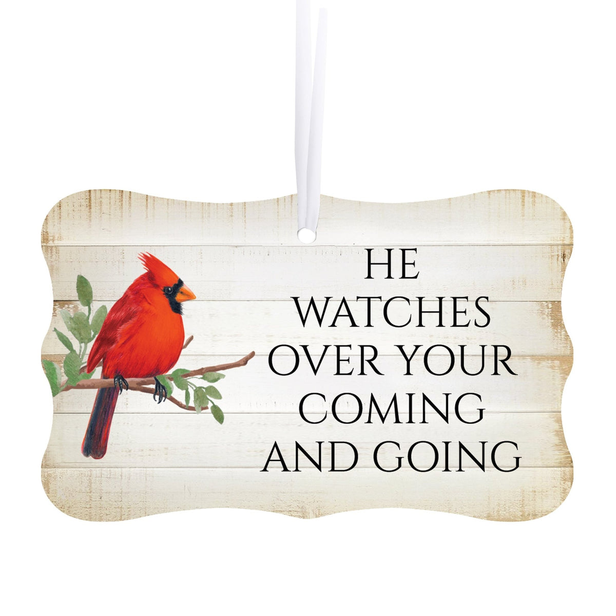 Rustic Scalloped Cardinal Wooden Ornament With Everyday Verses Gift Ideas - He Watches Over - LifeSong Milestones