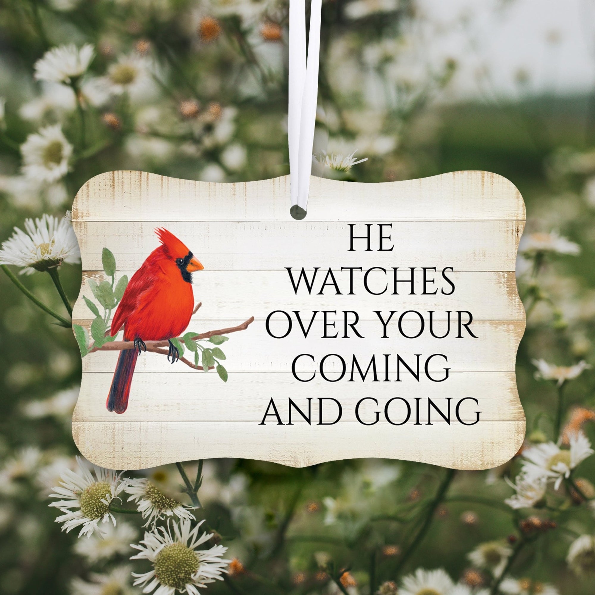 Rustic Scalloped Cardinal Wooden Ornament With Everyday Verses Gift Ideas - He Watches Over - LifeSong Milestones