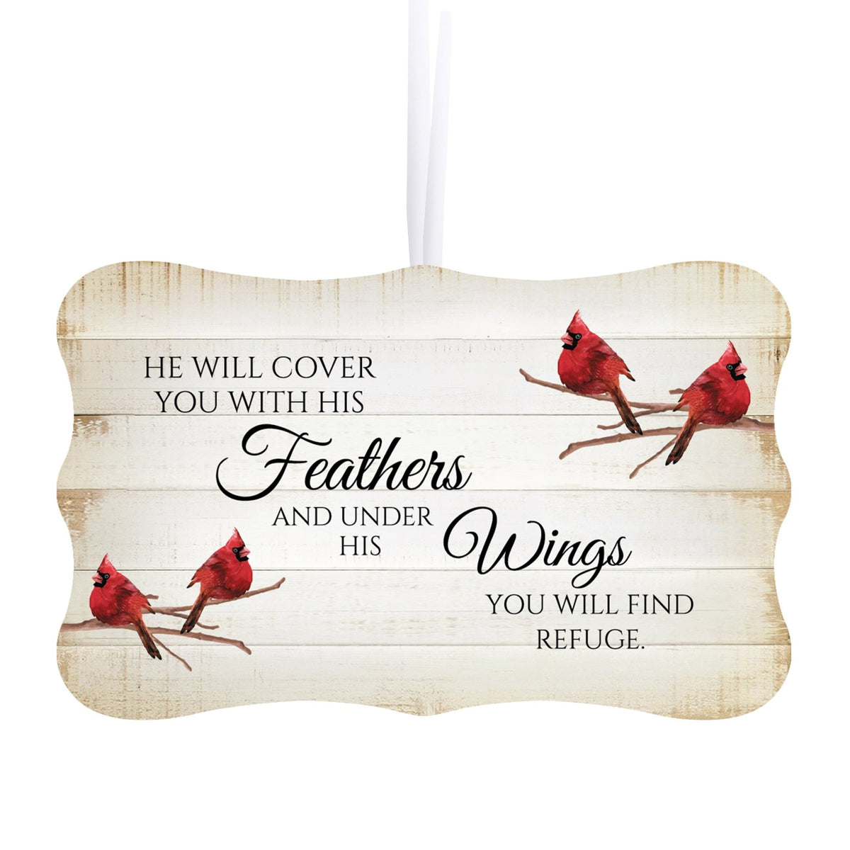 Rustic Scalloped Cardinal Wooden Ornament With Everyday Verses Gift Ideas - He Will Cover - LifeSong Milestones