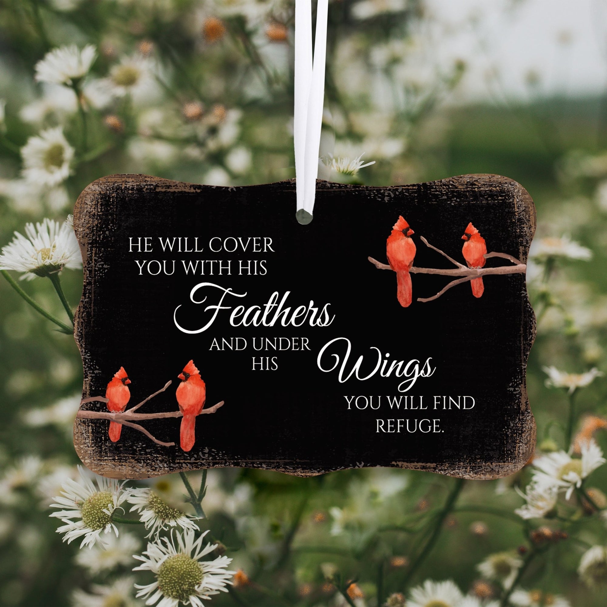 Rustic Scalloped Cardinal Wooden Ornament With Everyday Verses Gift Ideas - He Will Cover - LifeSong Milestones