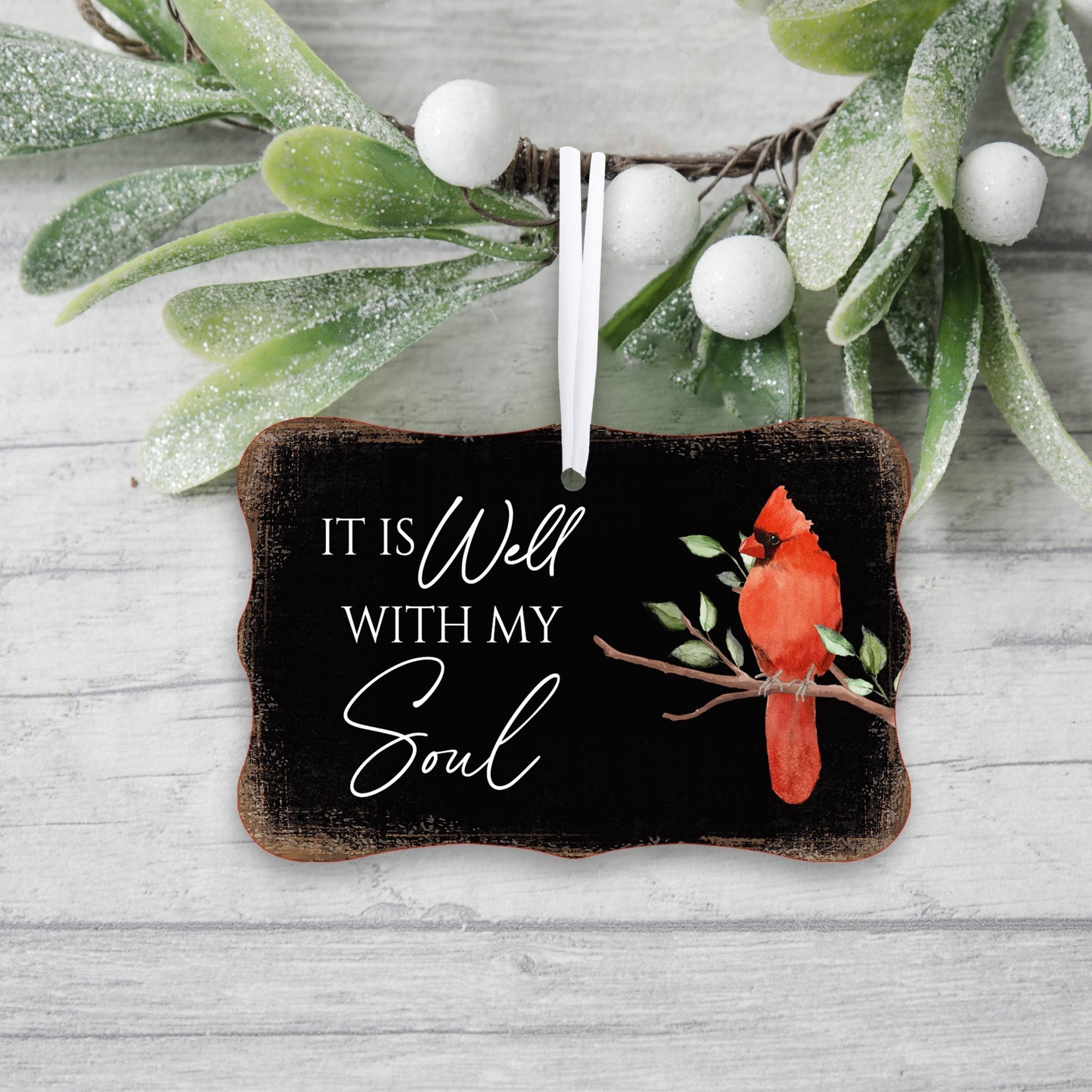 Rustic Scalloped Cardinal Wooden Ornament With Everyday Verses Gift Ideas - It Is Well - LifeSong Milestones
