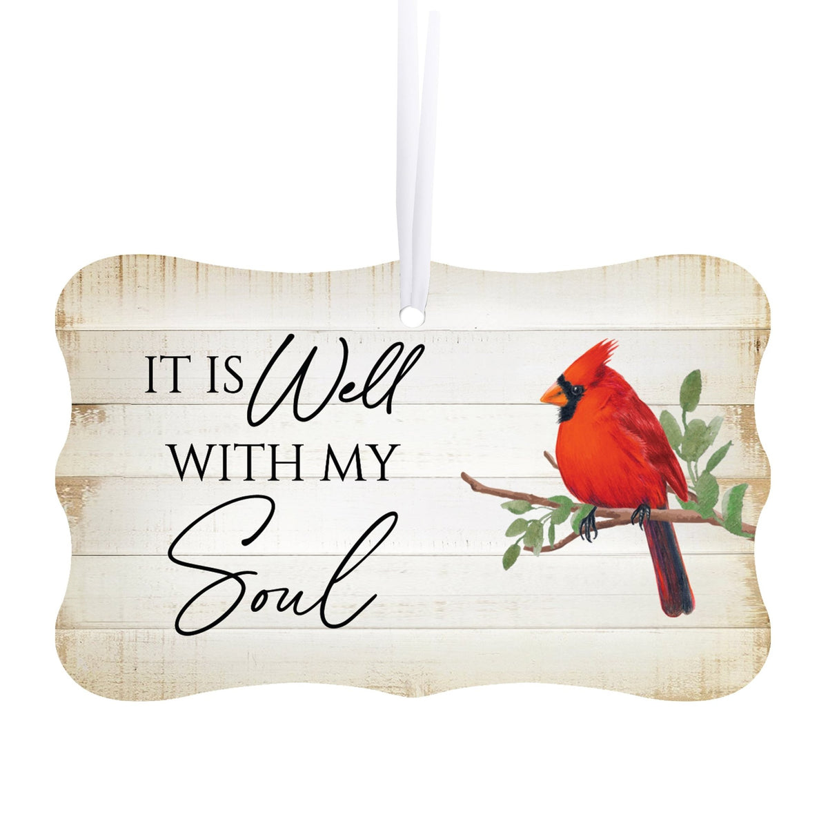 Rustic Scalloped Cardinal Wooden Ornament With Everyday Verses Gift Ideas - It Is Well - LifeSong Milestones