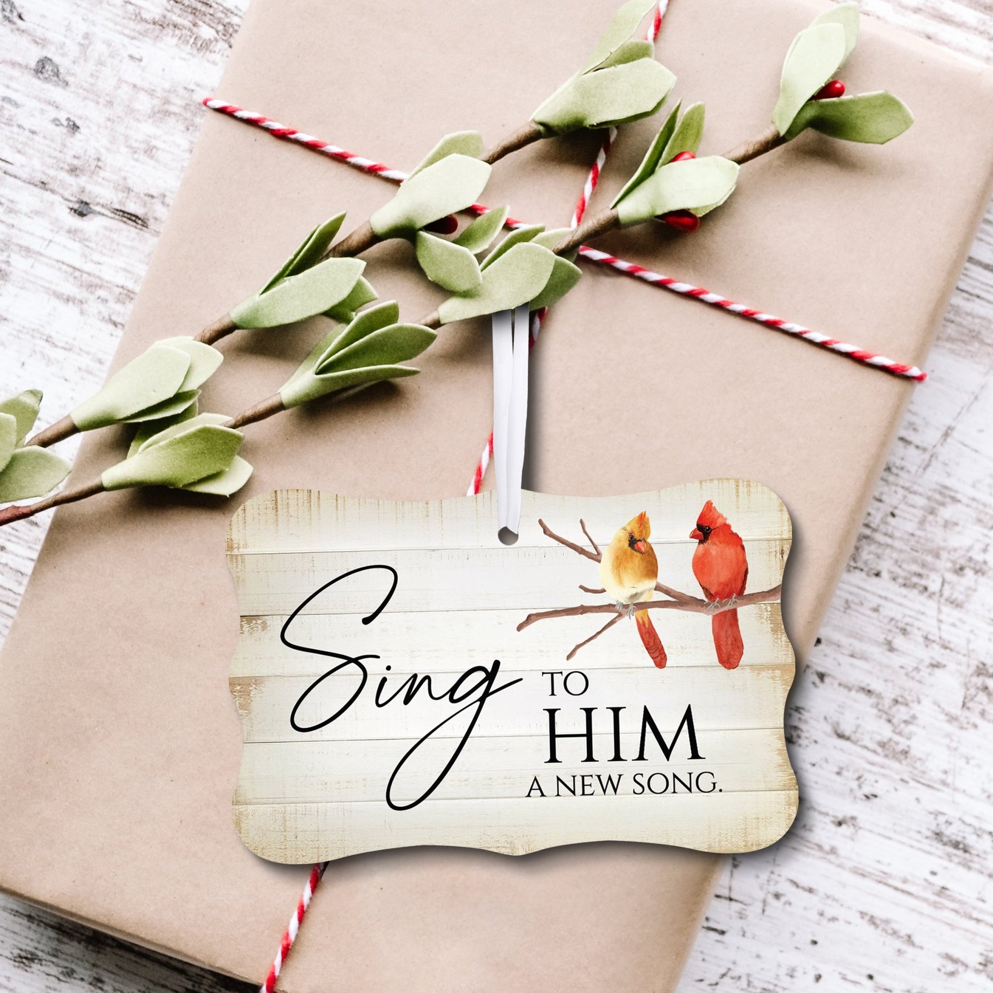 Rustic Scalloped Cardinal Wooden Ornament With Everyday Verses Gift Ideas - Sing To Him - LifeSong Milestones