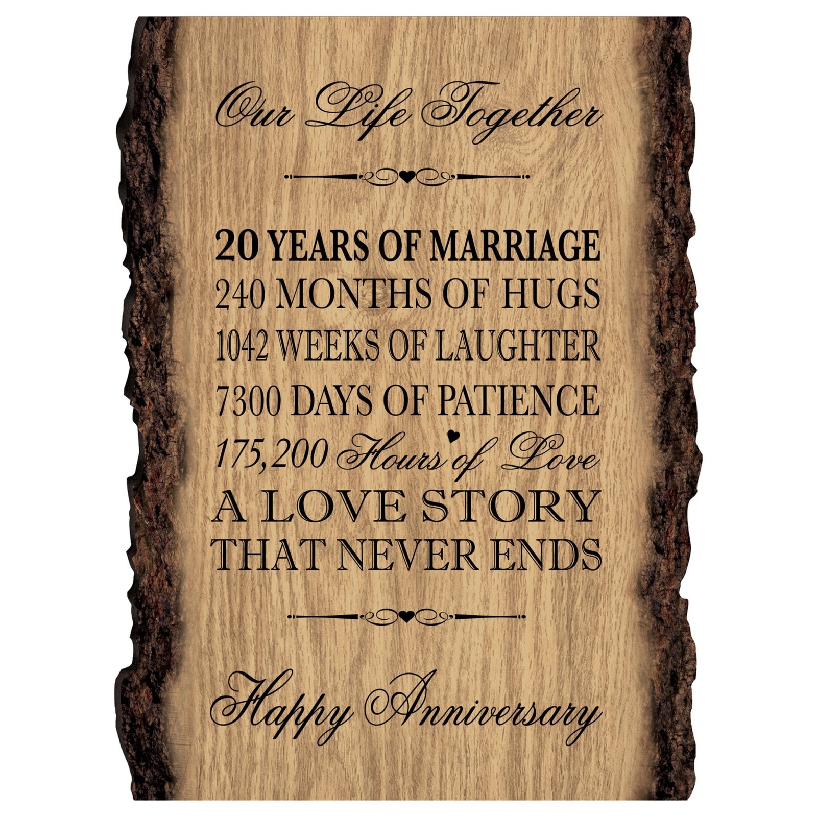 Rustic Wedding Anniversary 9x12 Barky Wall Plaque Gift For Parents, Grandparents New Couple - 20 Years Of Marriage - LifeSong Milestones