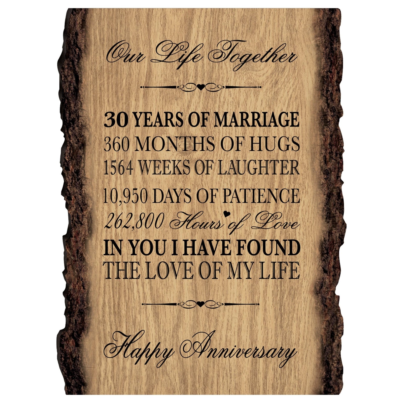 Rustic Wedding Anniversary 9x12 Barky Wall Plaque Gift For Parents, Grandparents New Couple - 30 Years Of Marriage - LifeSong Milestones