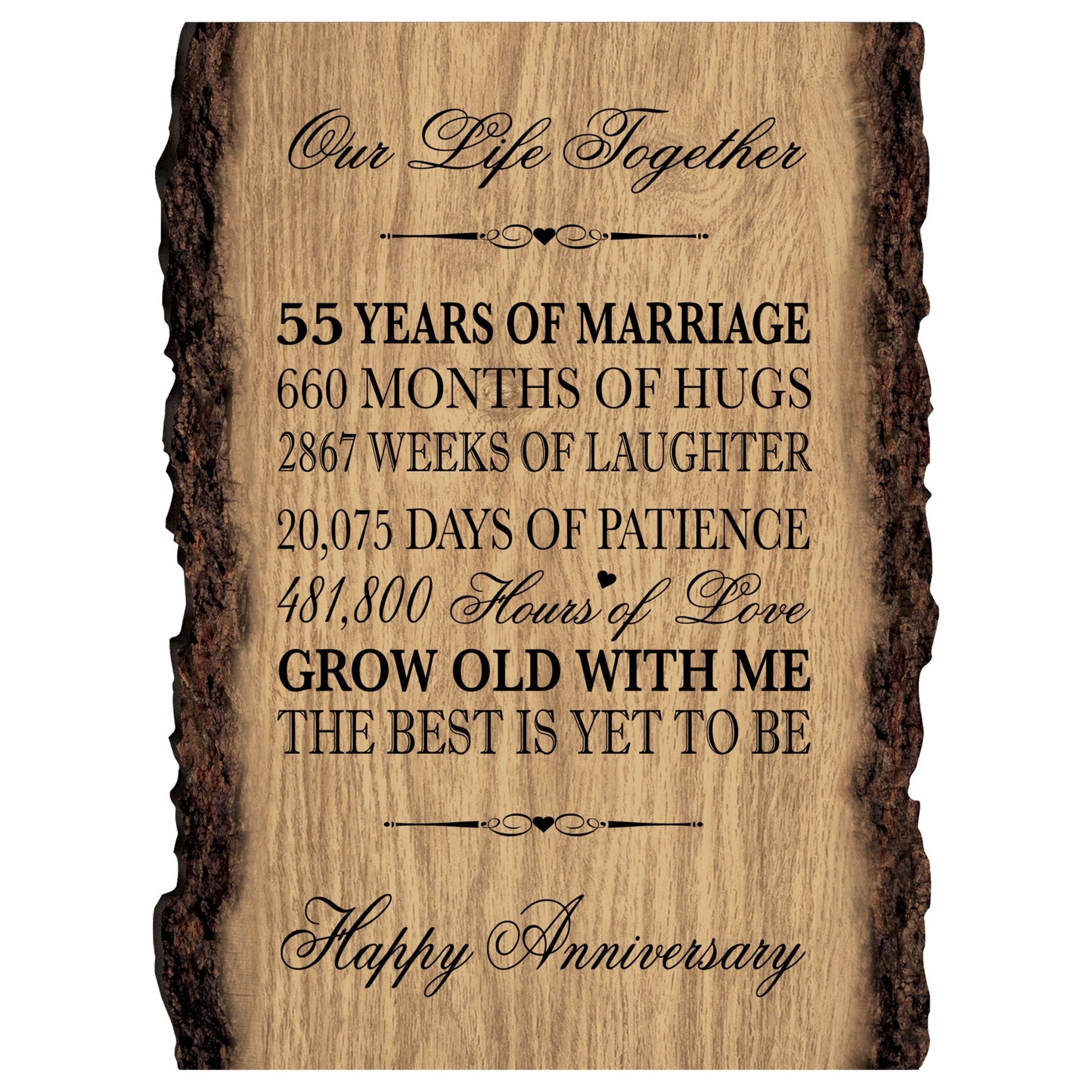Rustic Wedding Anniversary 9x12 Barky Wall Plaque Gift For Parents, Grandparents New Couple - 55 Years Of Marriage - LifeSong Milestones