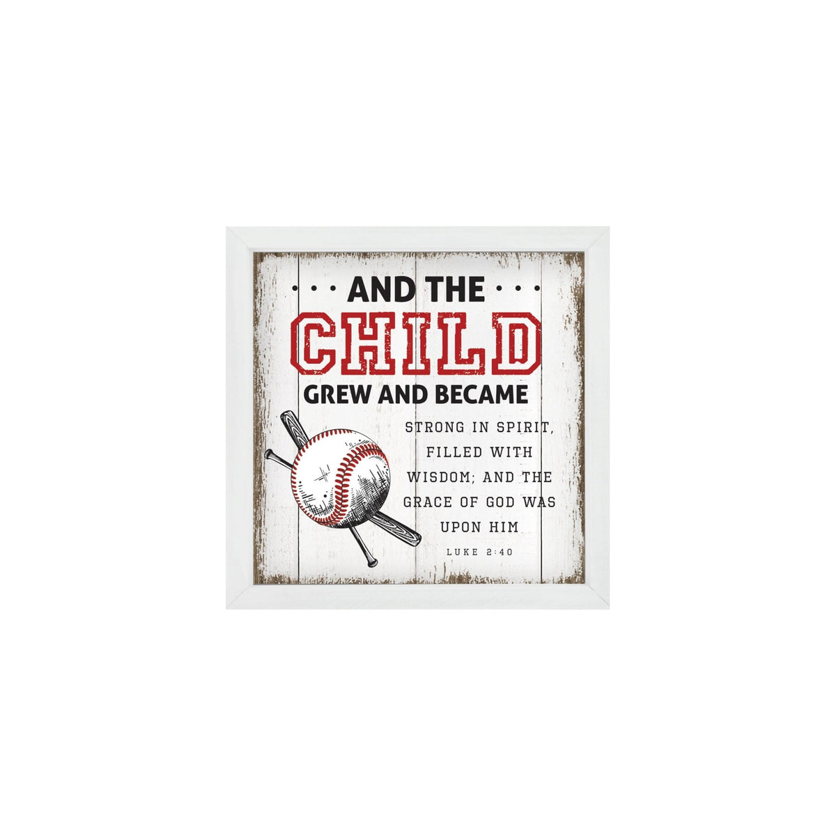 Rustic Wooden Baseball Framed Shadow Box Shelf Décor With Inspiring Bible Verses - And The Child - LifeSong Milestones