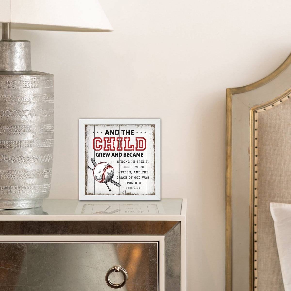 Rustic Wooden Baseball Framed Shadow Box Shelf Décor With Inspiring Bible Verses - And The Child - LifeSong Milestones