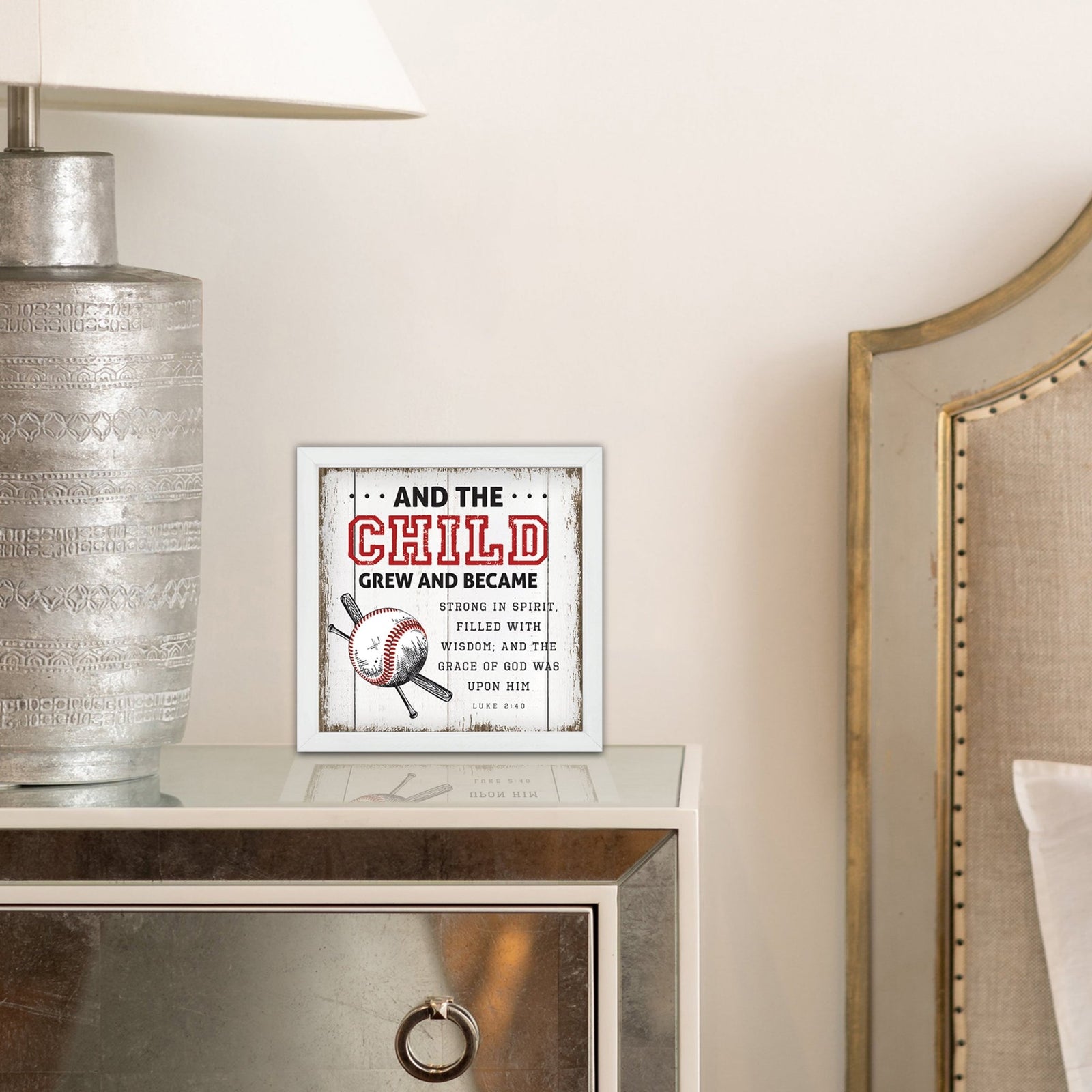 Rustic Wooden Baseball Framed Shadow Box Shelf Décor With Inspiring Bible Verses - And The Child - LifeSong Milestones