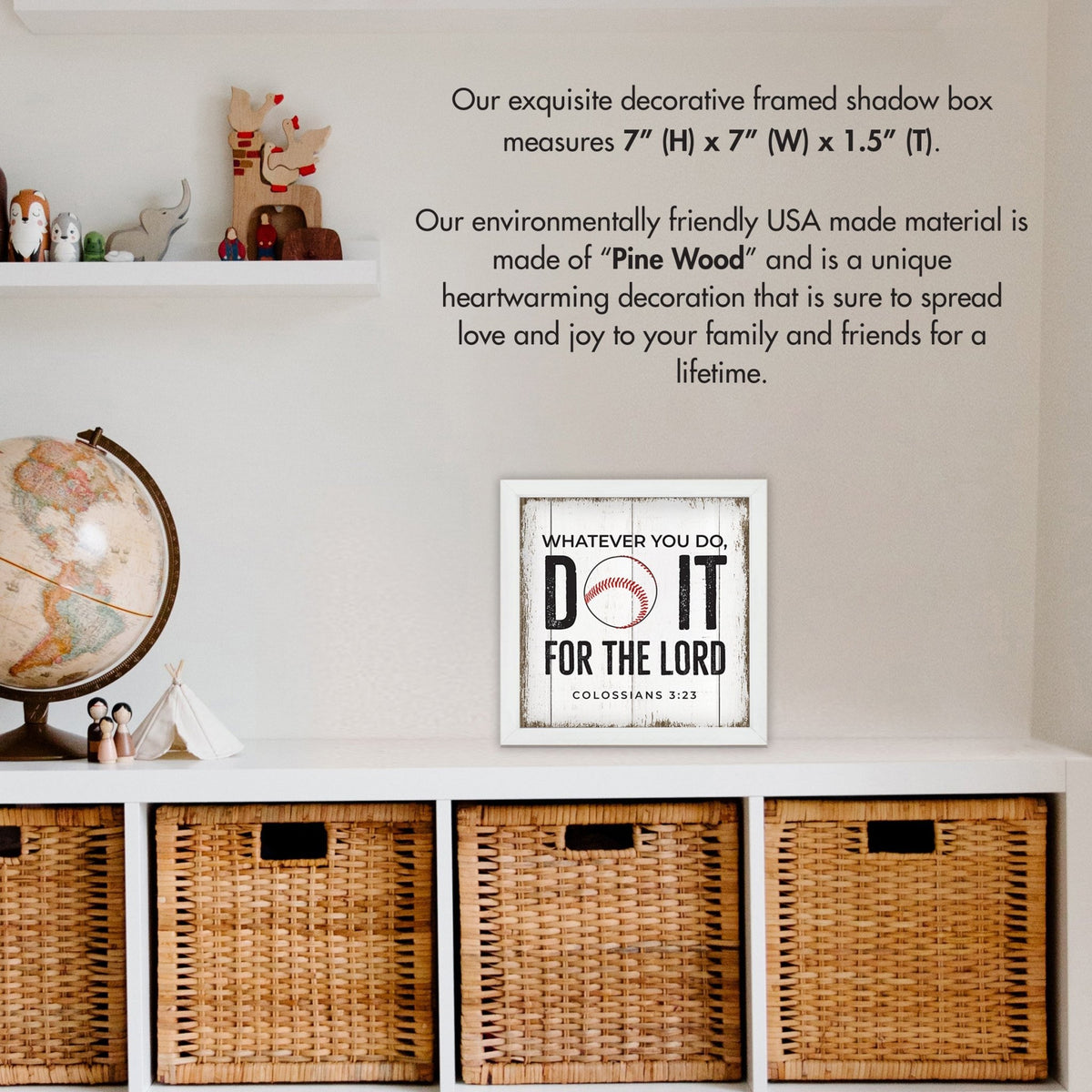 Rustic Wooden Baseball Framed Shadow Box Shelf Décor With Inspiring Bible Verses - Do It - LifeSong Milestones