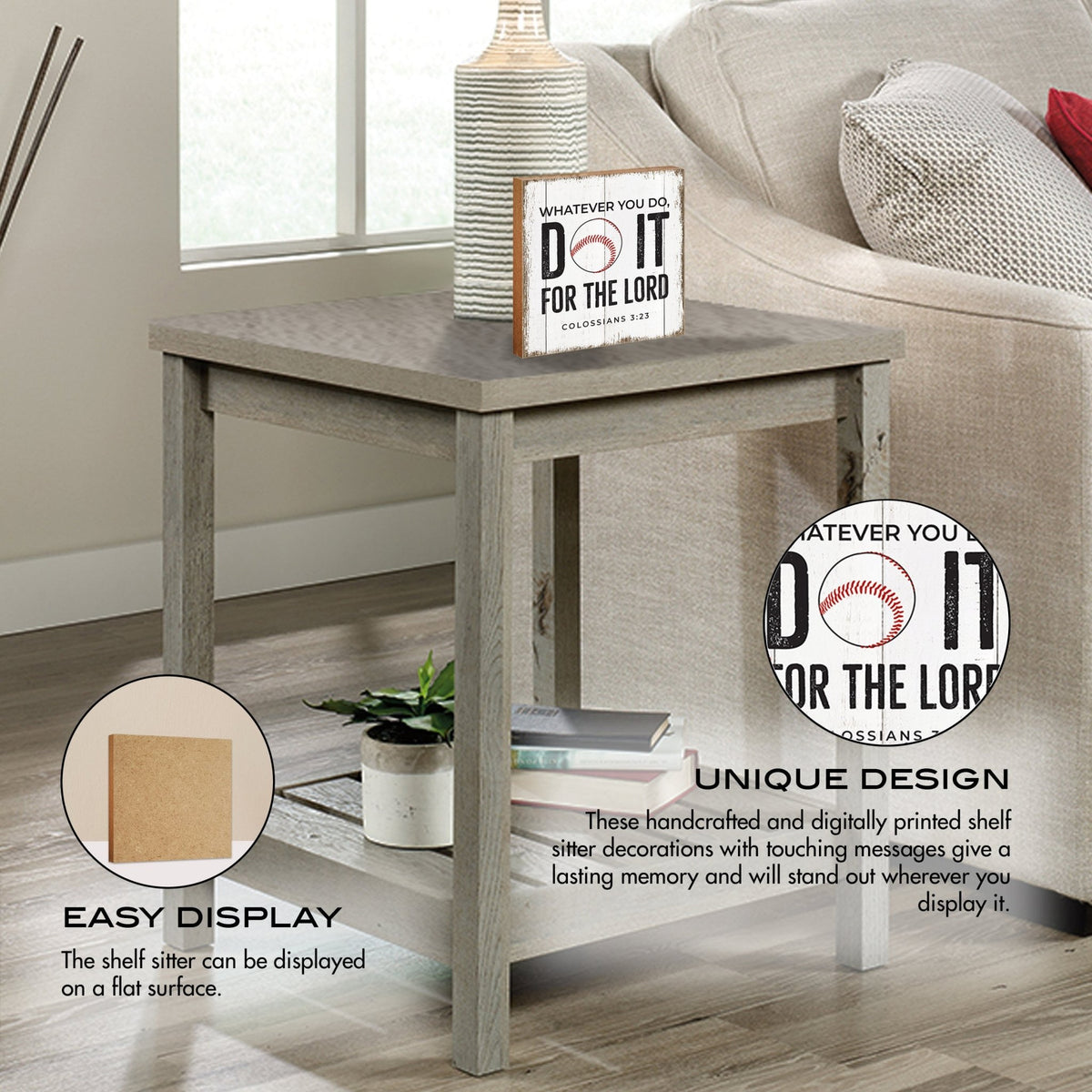 Rustic Wooden Baseball Shadow Box Shelf Décor With Inspiring Bible Verses - Do It - LifeSong Milestones
