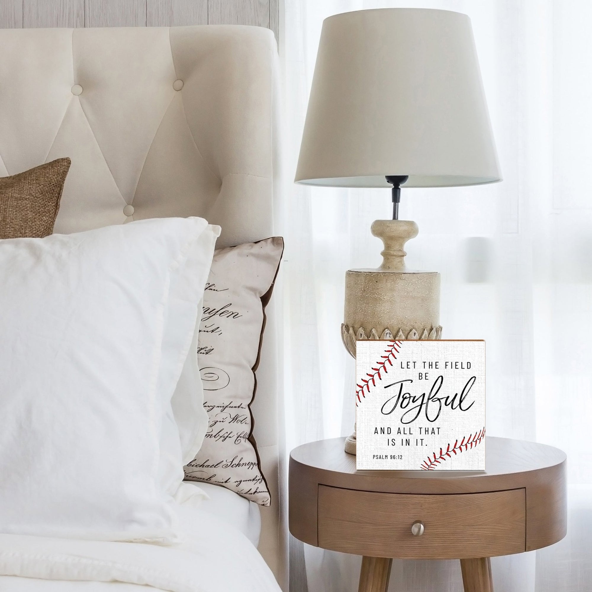 Rustic Wooden Baseball Shadow Box Shelf Décor With Inspiring Bible Verses - Let The Field - LifeSong Milestones