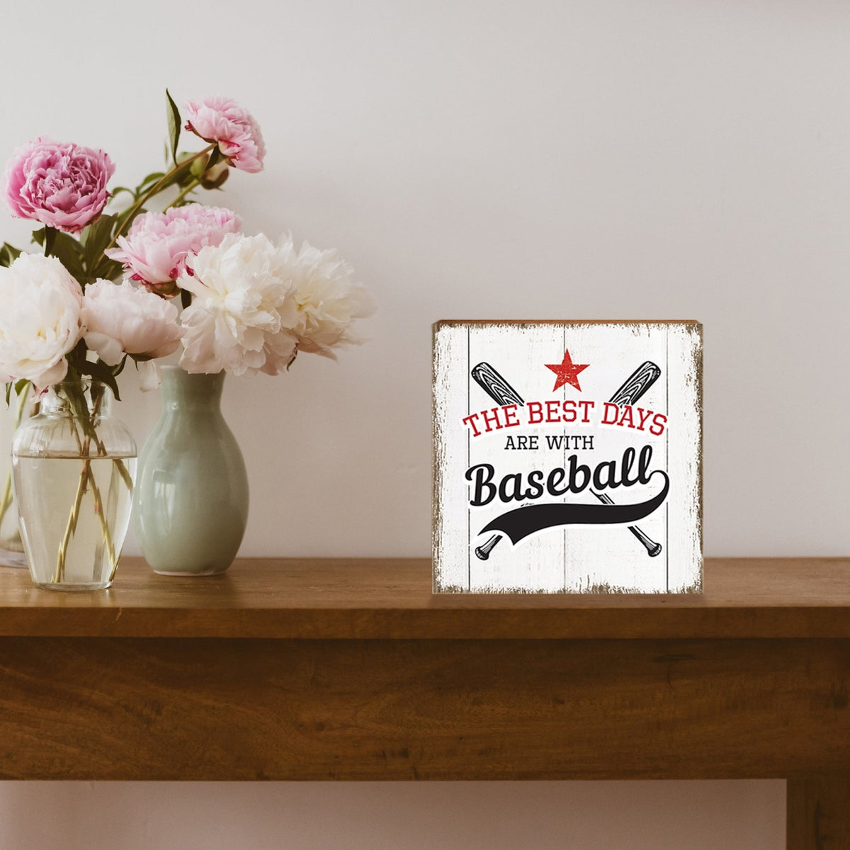 Rustic Wooden Baseball Shadow Box Shelf Décor With Inspiring Bible Verses - The Best Days - LifeSong Milestones