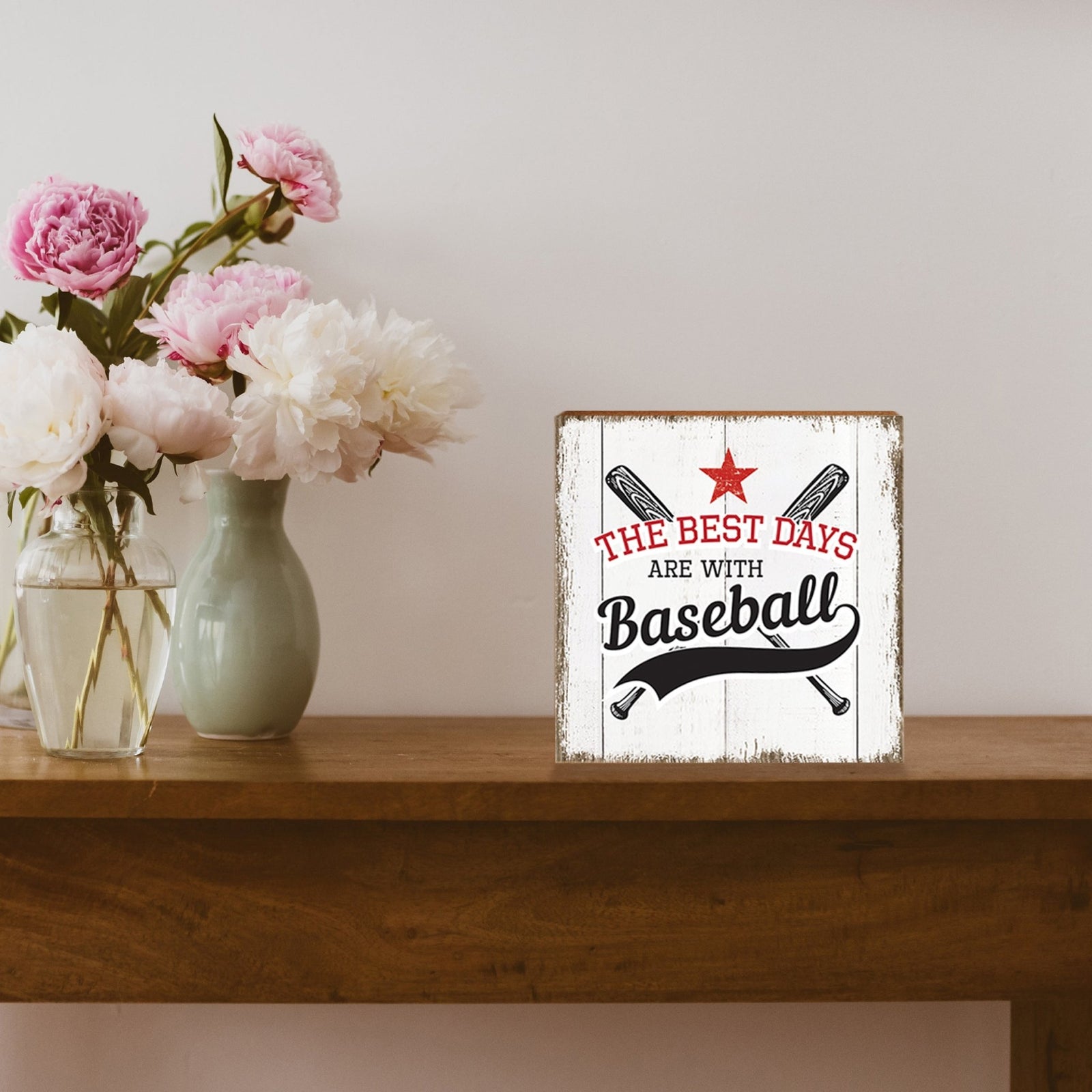 Rustic Wooden Baseball Shadow Box Shelf Décor With Inspiring Bible Verses - The Best Days - LifeSong Milestones