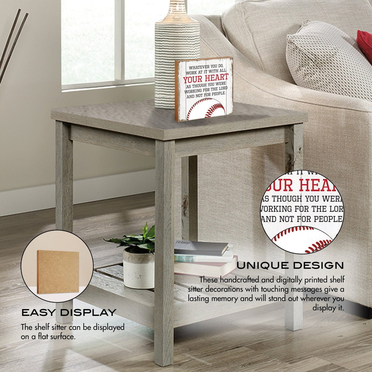 Rustic Wooden Baseball Shadow Box Shelf Décor With Inspiring Bible Verses - Whatever You Do - LifeSong Milestones