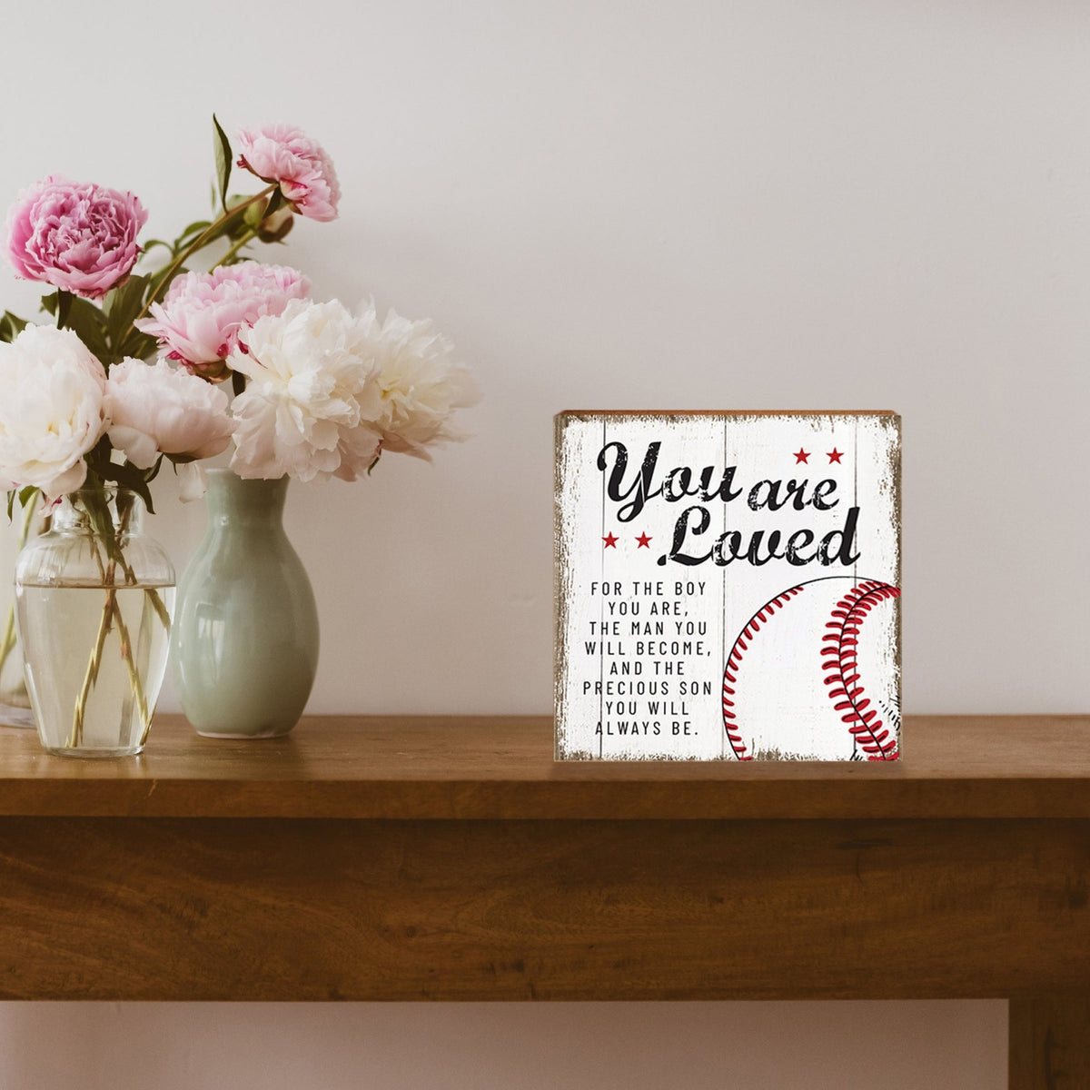 Rustic Wooden Baseball Shadow Box Shelf Décor With Inspiring Bible Verses - You Are Loved - LifeSong Milestones