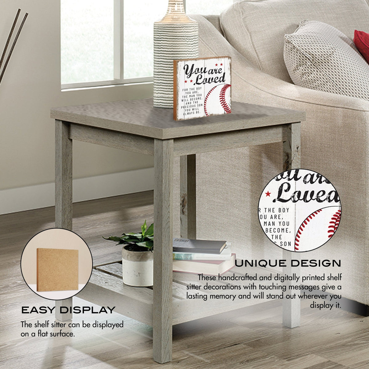 Rustic Wooden Baseball Shadow Box Shelf Décor With Inspiring Bible Verses - You Are Loved - LifeSong Milestones