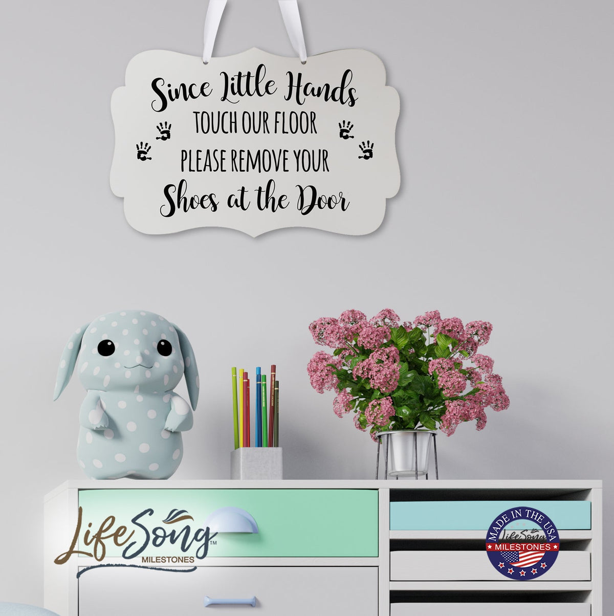 Shaped Rope Sign For New Home Design 2 - Hand Prints - LifeSong Milestones