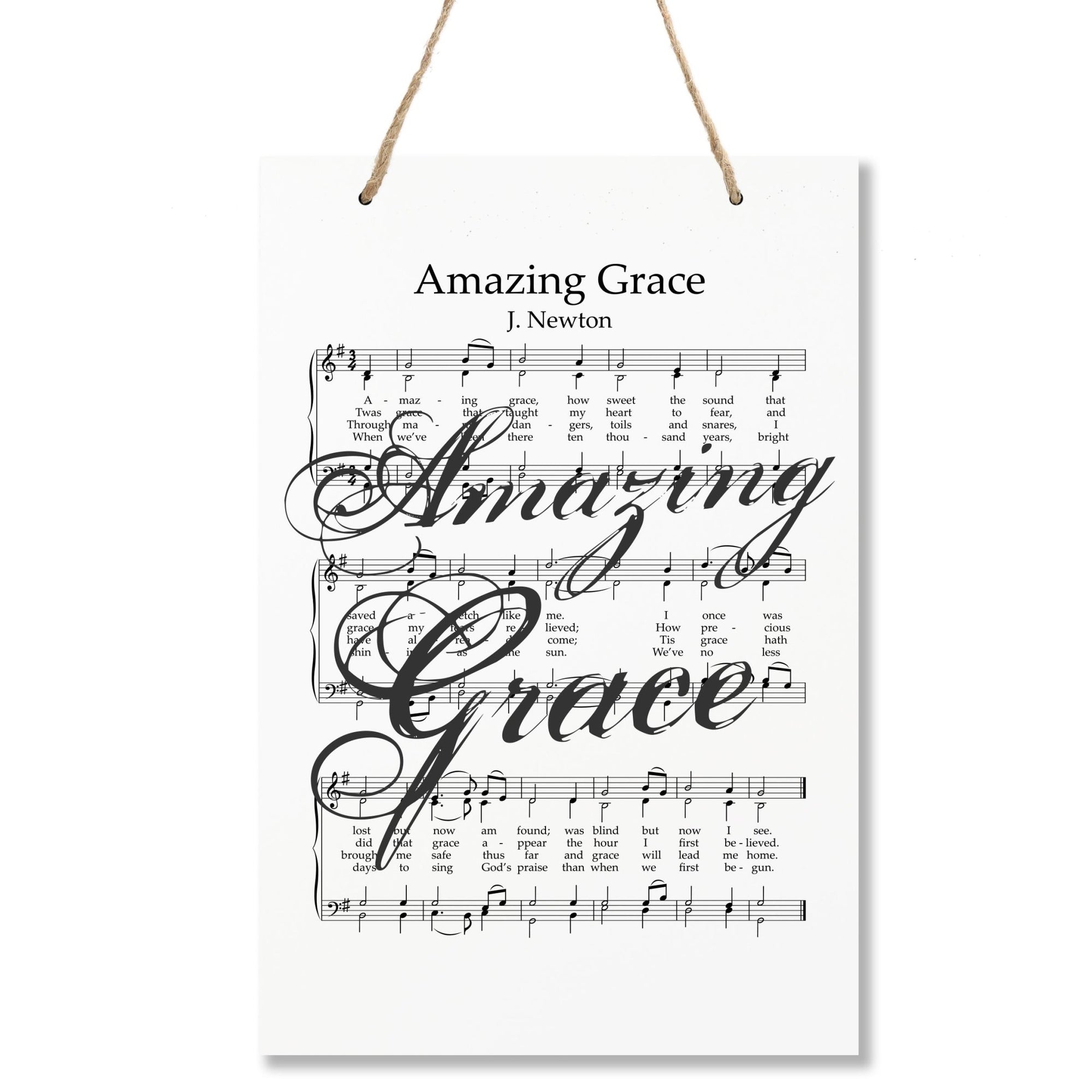 Sheet Music Hanging Rope Wall Art Sign - Amazing Grace - LifeSong Milestones